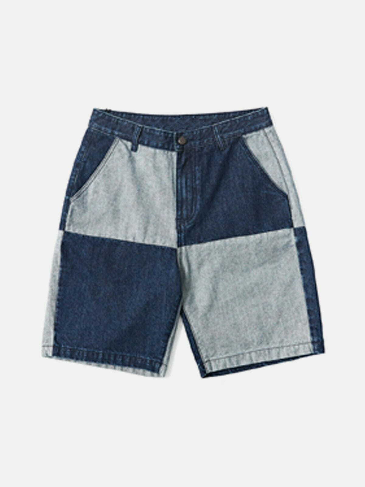 Y2K Aesthetic Paneled Contrast Denim Shorts - Trendy 90s Grunge Style for Summer Outfits