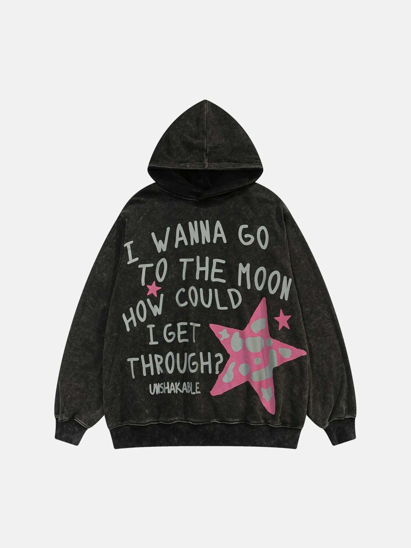 Y2K Aesthetic Pentagram Print Hooded Sweatshirt - Grunge Style for Summer Outfits & Cute Looks