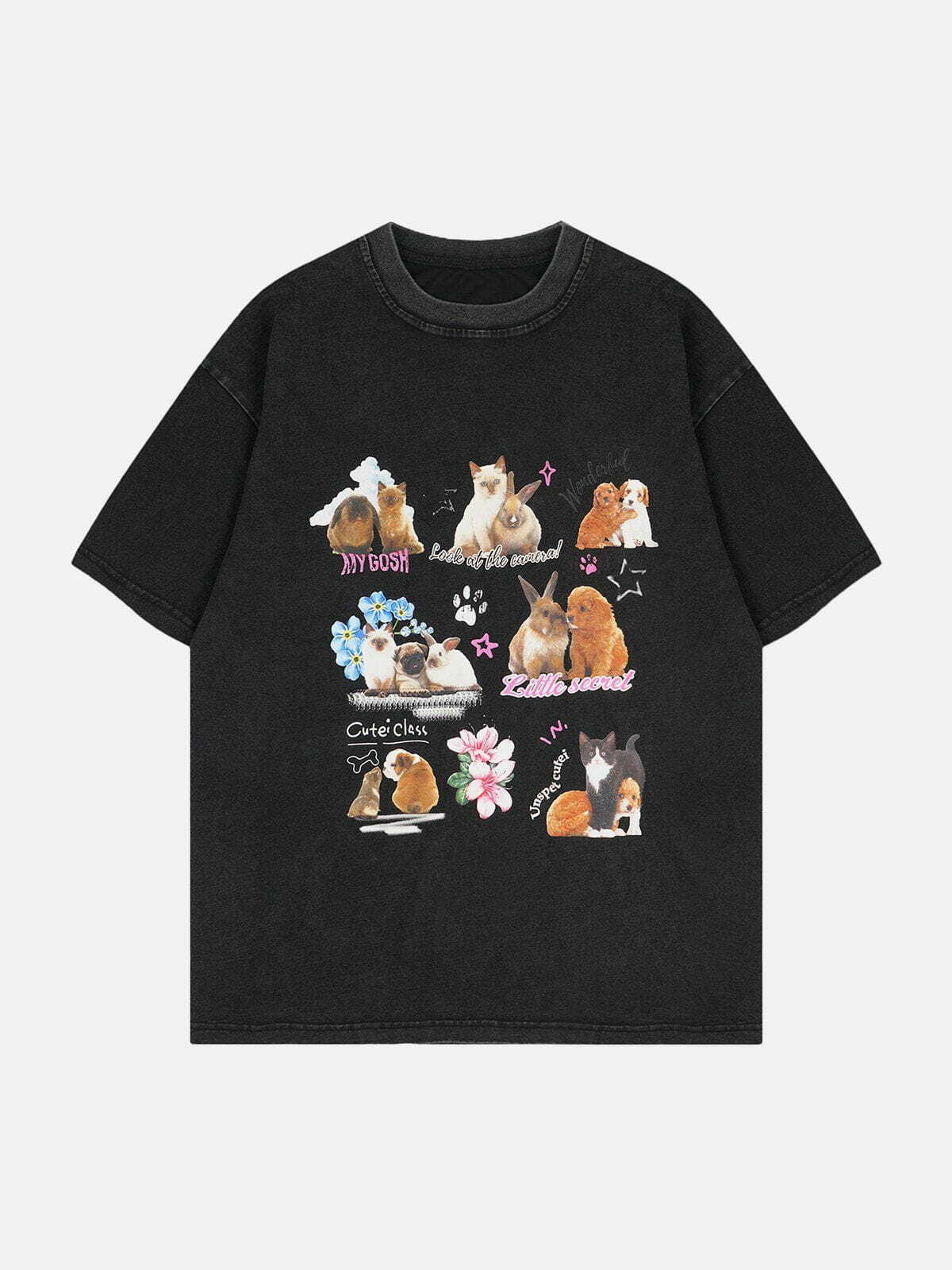 Y2K Aesthetic Pets Print Tee - Vintage 90s Grunge Style for Cute Summer Outfits