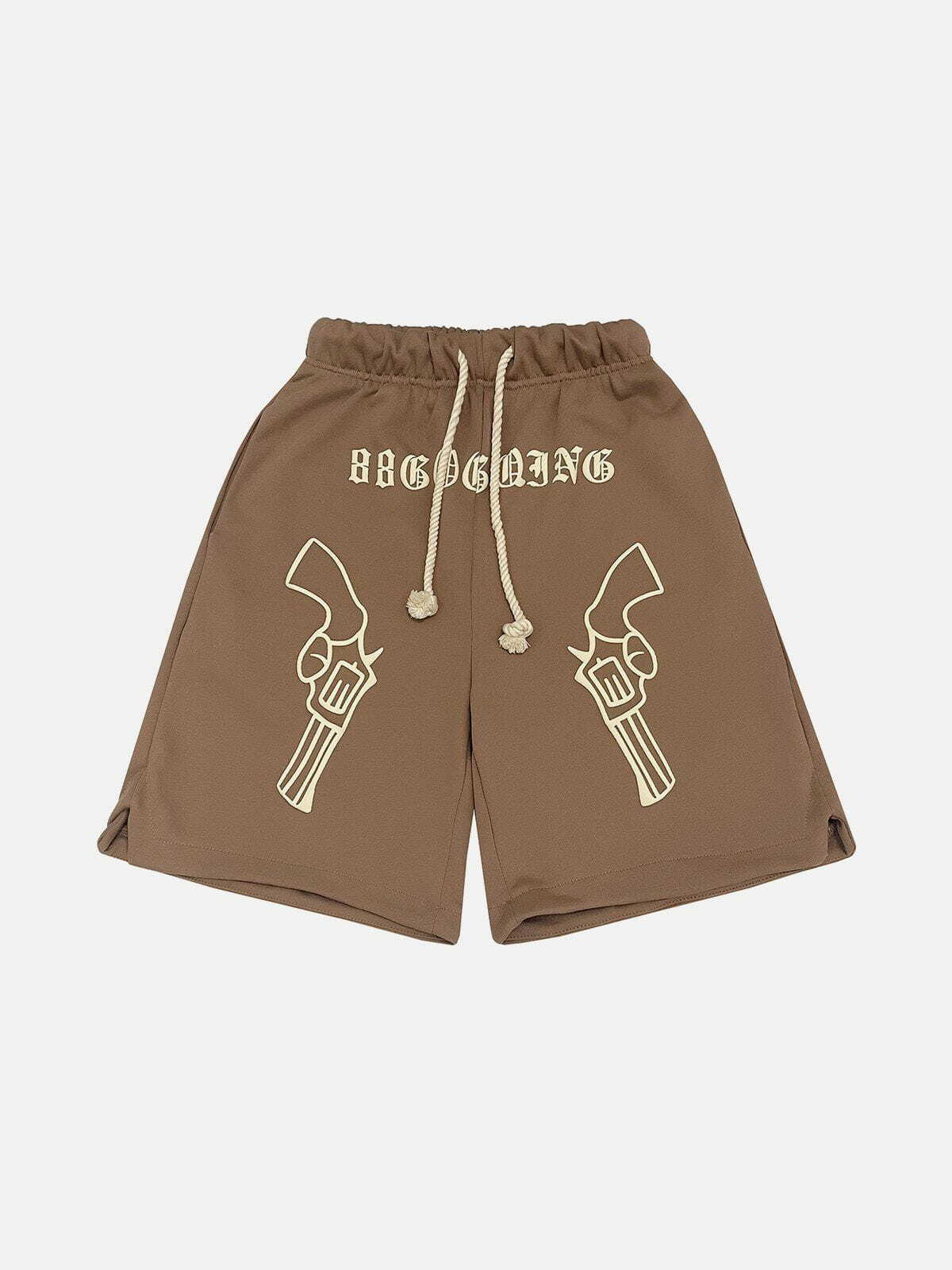 Y2K Aesthetic Pistol Print Drawstring Shorts for Summer: Trendy Grunge & 90s Style Outfits