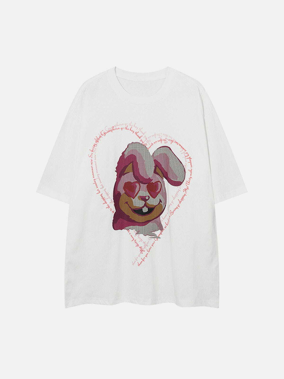 Y2K Aesthetic Pixel Rabbit Print Tee - Cute Summer Outfit for 90s Fashion Lovers