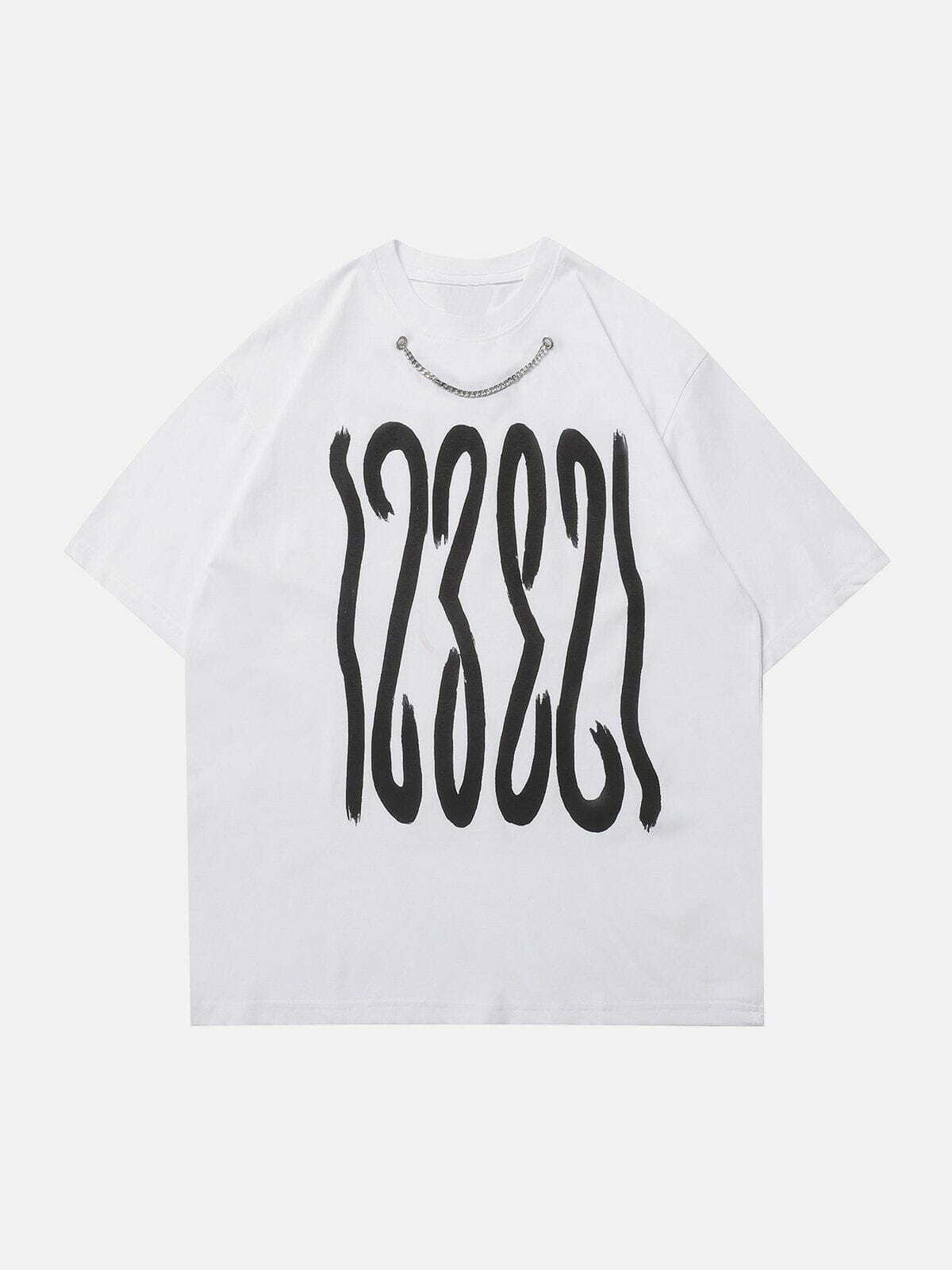 Y2K Aesthetic Plastisol Printed Chain Decoration Tee - Trendy Grunge & 90s Fashion Top