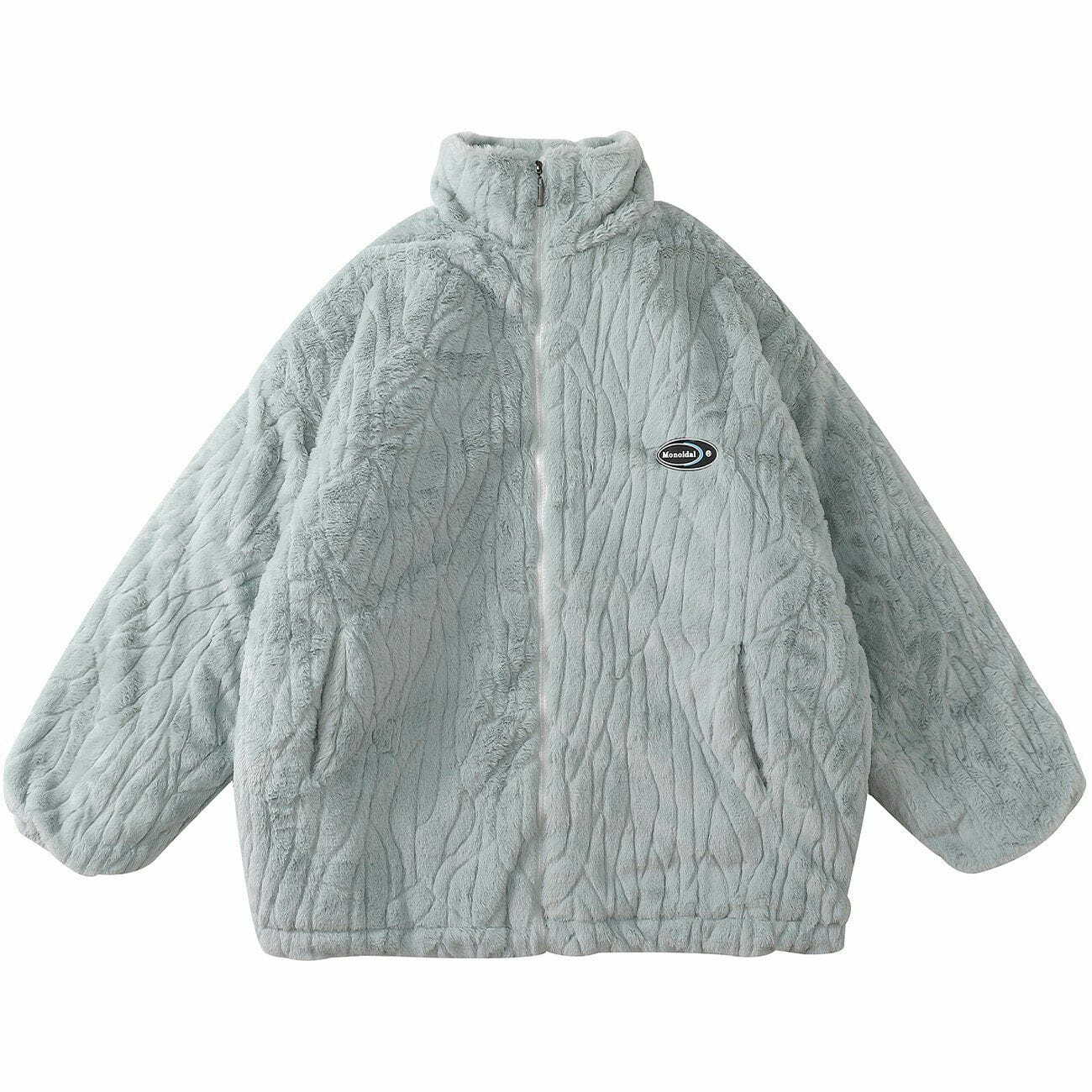 Y2K Aesthetic Plush Winter Coat - Solid Color, Cozy Texture for Grunge & 90s Fashion Lovers