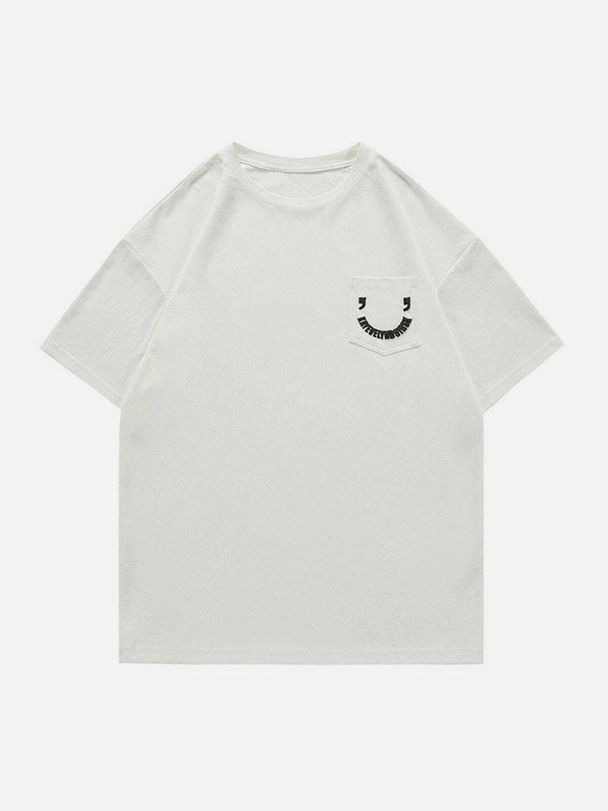 Y2K Aesthetic Pocket Smile Print Tee - Cute Summer Outfit, Grunge Style, 90s Fashion Vibes