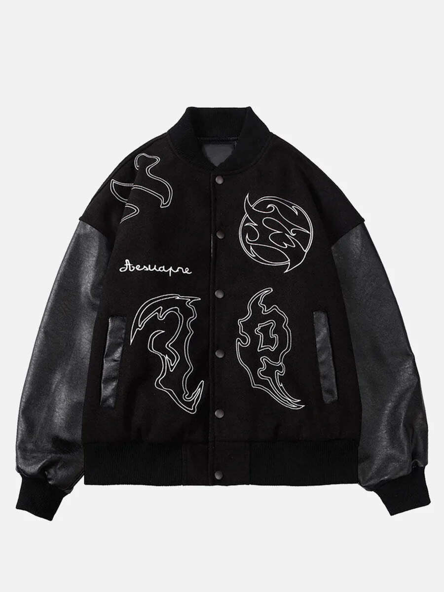 Y2K Aesthetic PU Leather Racing Jacket with Symbol Embroidery for Grunge and 90s Fashion Lovers