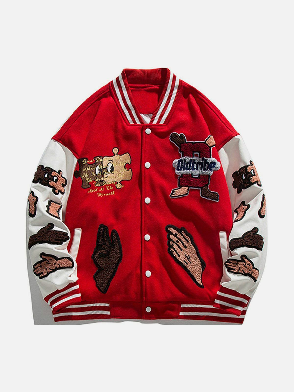 Y2K Aesthetic Puzzle Embroidery Varsity Jacket - Trendy 90s Grunge Style for Summer Outfits