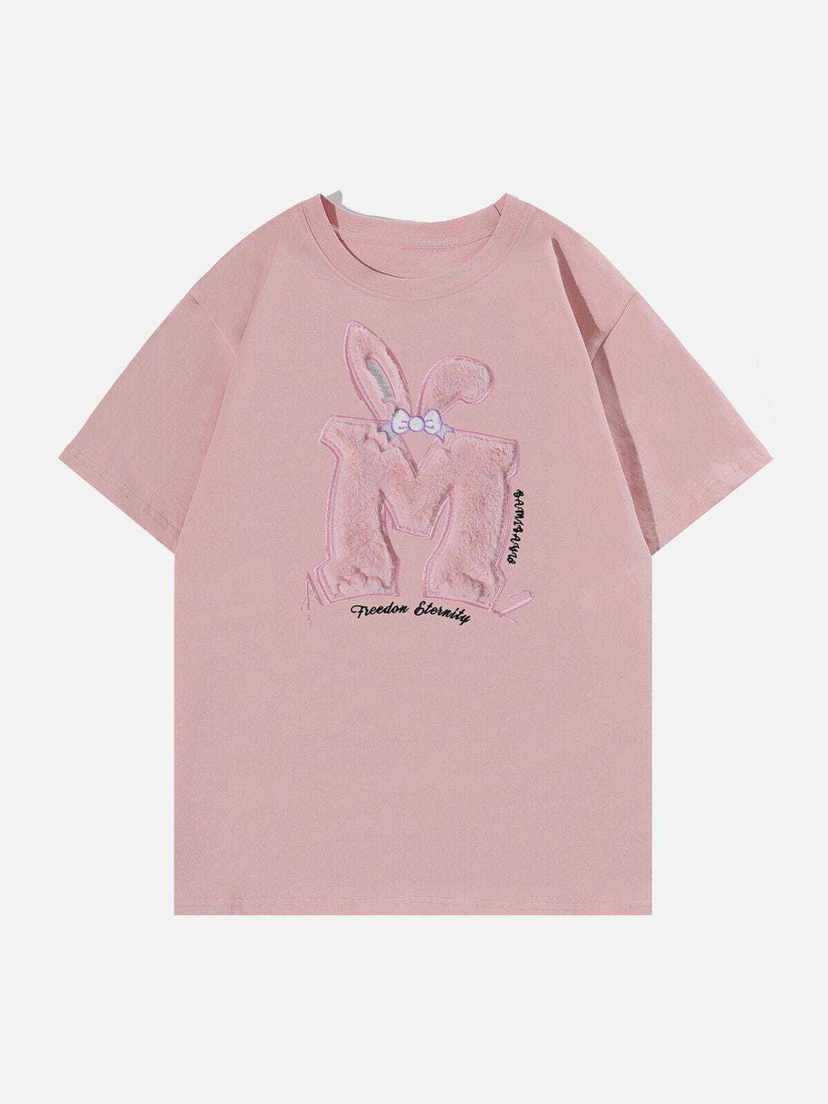 Y2K Aesthetic Rabbit Ear Flocking Print Tee - Trendy Grunge & 90s Inspired Summer Fashion