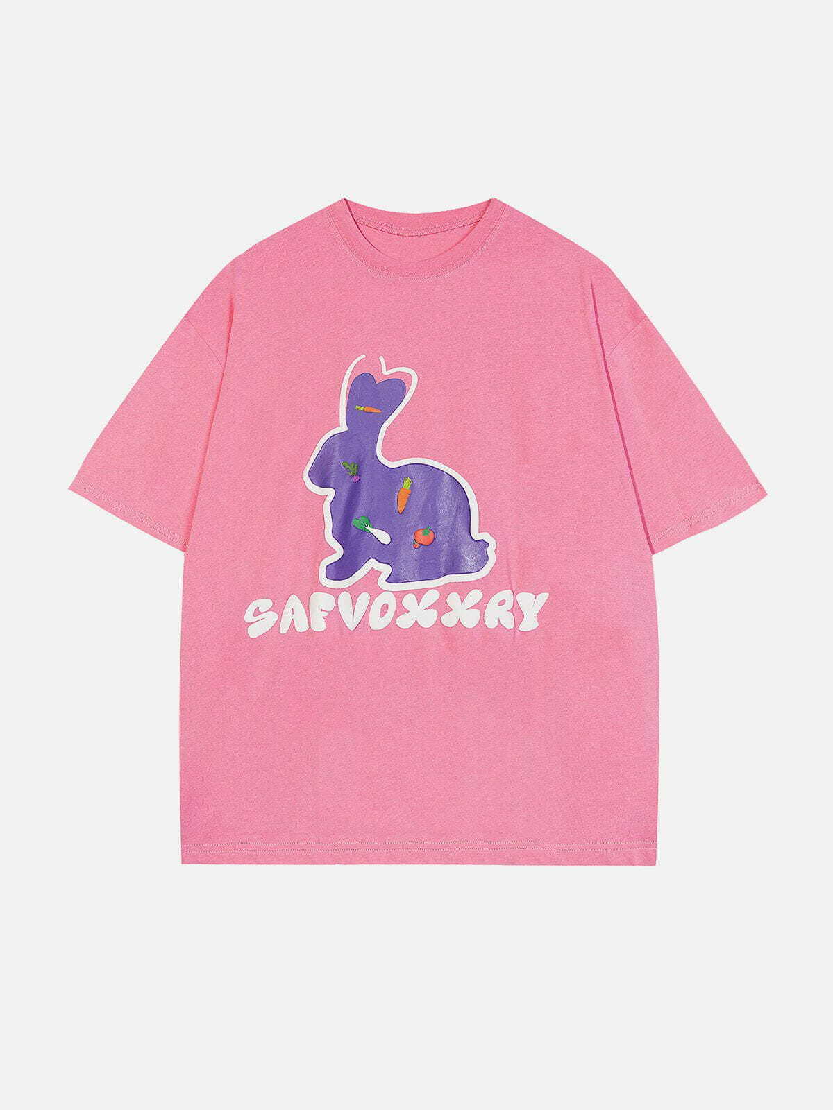 Y2K Aesthetic Rabbit Foam Printing Tee - Trendy Grunge Style for Summer Outfits & 90s Vibes