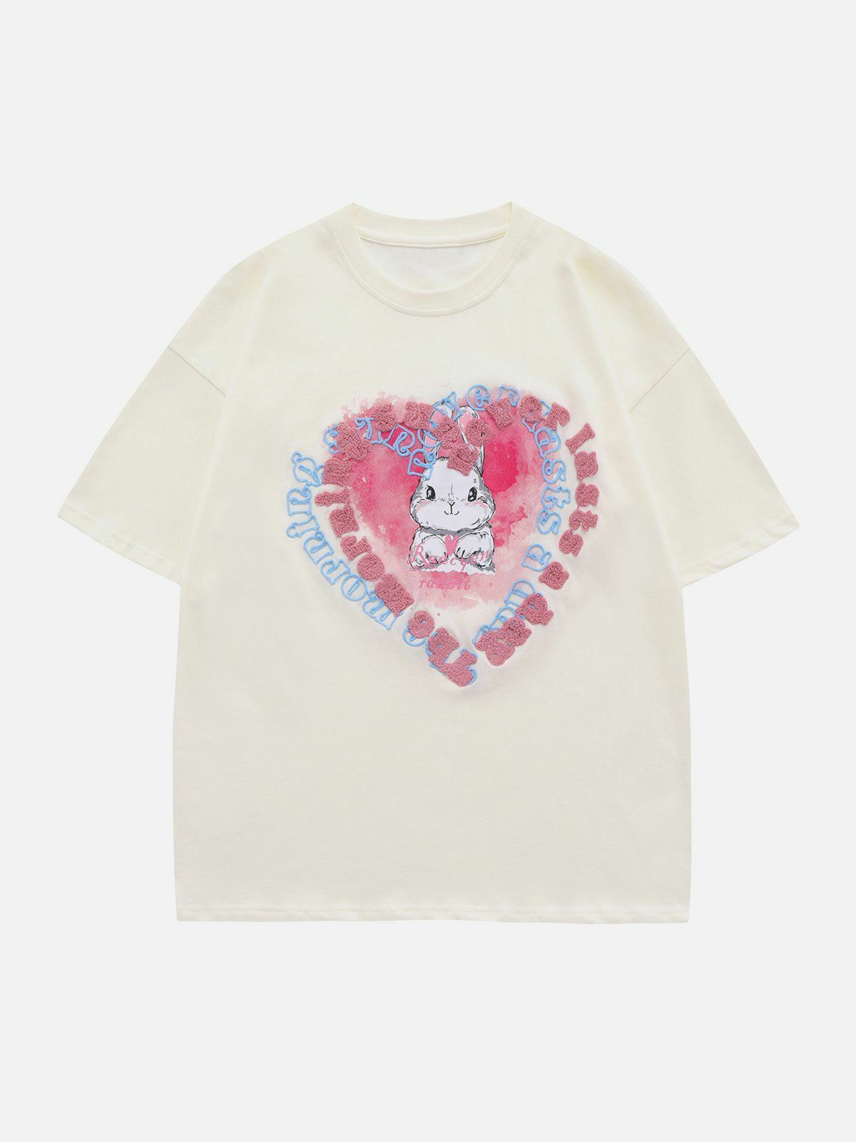 Y2K Aesthetic Rabbit Heart Embroidery Tee - Cute Summer Outfit for 90s Fashion Lovers