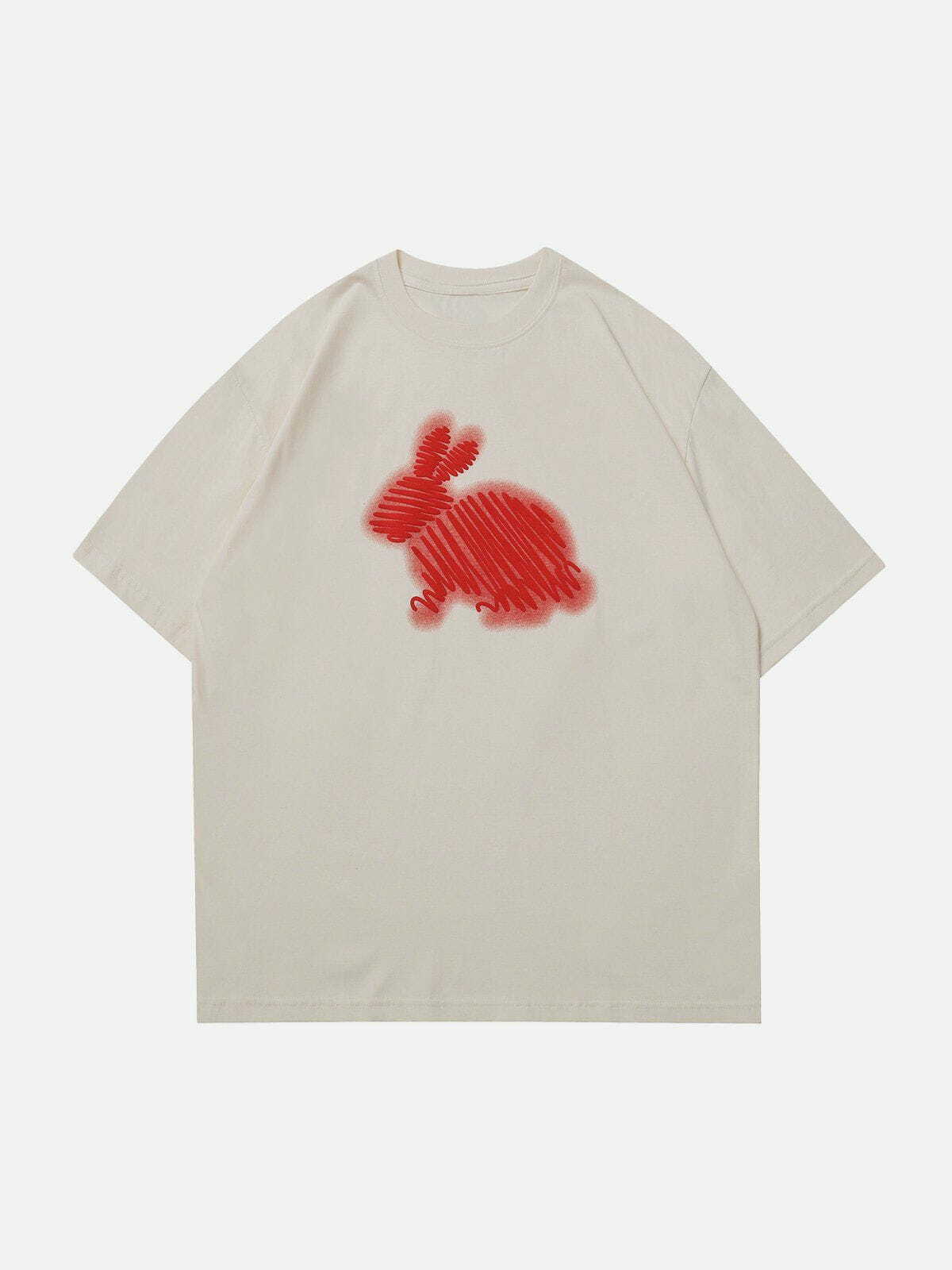 Y2K Aesthetic Rabbit Inkjet Print Tee - Vintage 90s Grunge Style for Trendy Summer Outfits