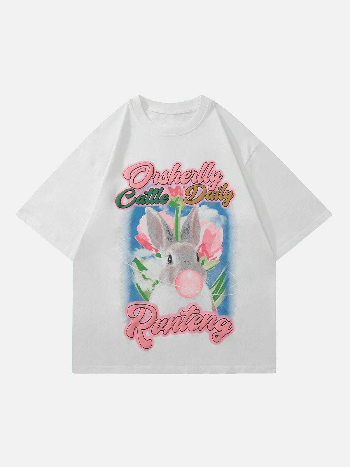 Y2K Aesthetic Rabbit Letter Print Tee - Vintage 90s Grunge Style for Trendy Summer Outfits