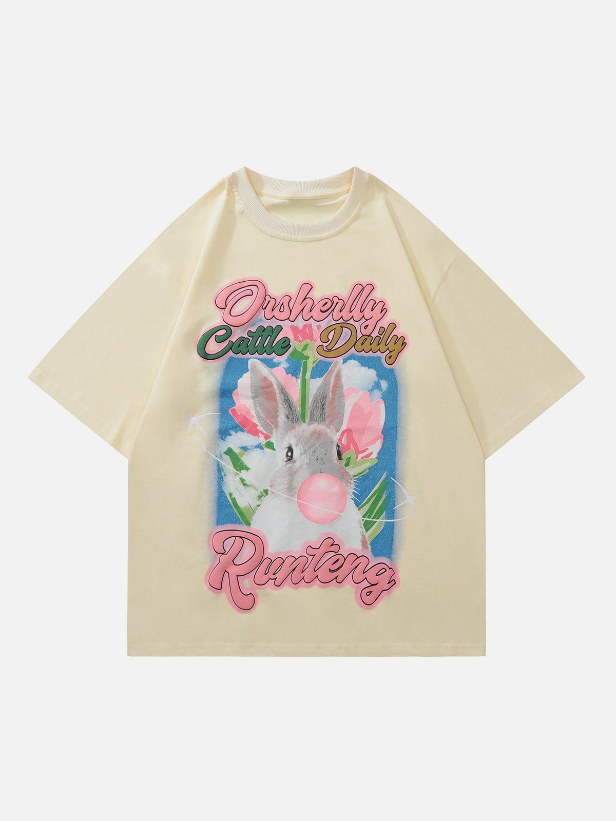 Y2K Aesthetic Rabbit Letter Print Tee - Vintage 90s Grunge Style for Trendy Summer Outfits