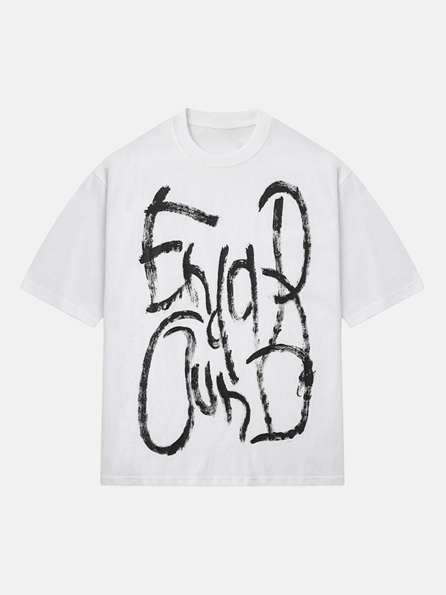 Y2K Aesthetic Retro High Street Painted Letter Print Tee - Perfect for Summer Outfits & 90s Vibes