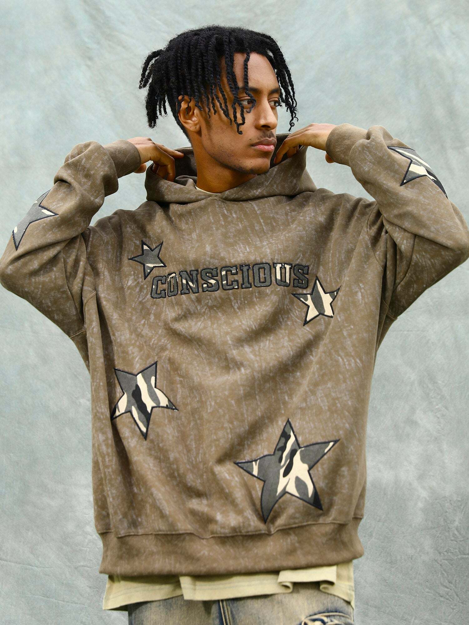 Y2K Aesthetic Retro Patch Star Hooded Sweatshirt - Grunge Style for Summer Outfits & Casual Looks