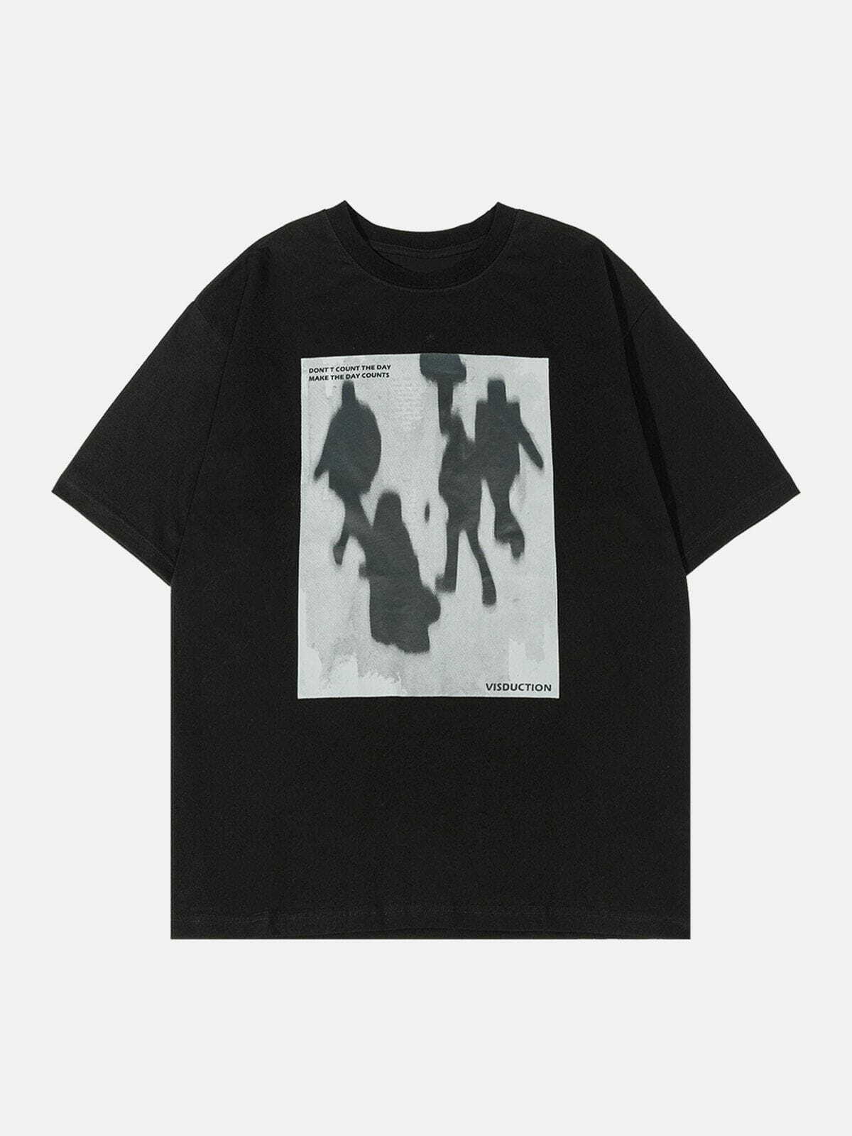 Y2K Aesthetic Shadow Print Tee - Vintage 90s Grunge Style for Effortless Summer Outfits