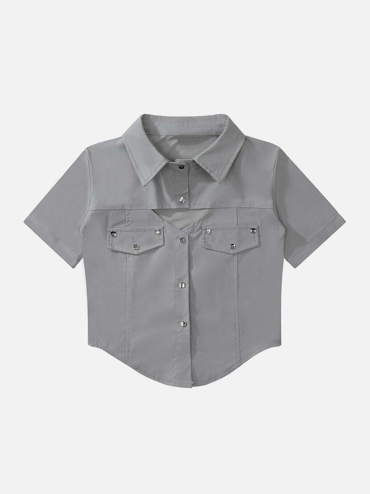 Y2K Aesthetic Short Sleeve Shirt - Vintage 90s Style, Grunge Vibes, Perfect for Summer Outfits