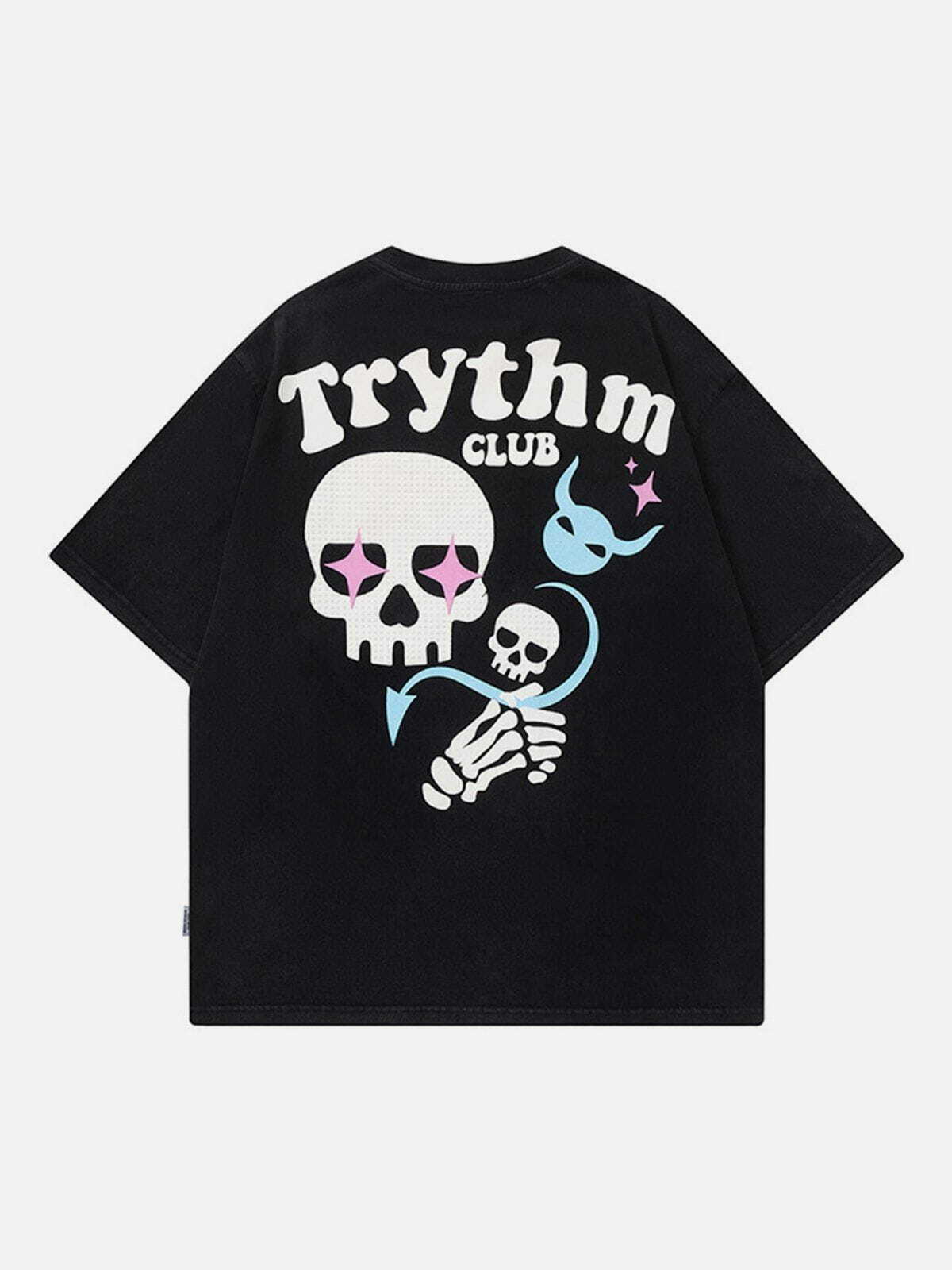 Y2K Aesthetic Skeleton Foam Print Tee - Grunge Style for Summer Outfits & 90s Fashion Lovers