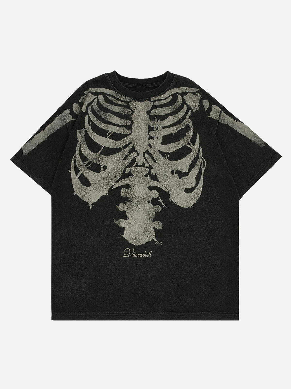 Y2K Aesthetic Skeleton Print Tee - Grunge Style for Summer Outfits & 90s Fashion Lovers