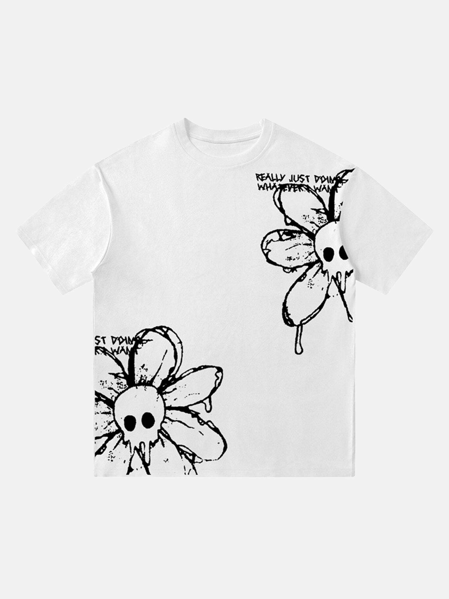 Y2K Aesthetic Skull Flower Tee - Vintage 90s Grunge Style for Summer Outfits & Casual Looks