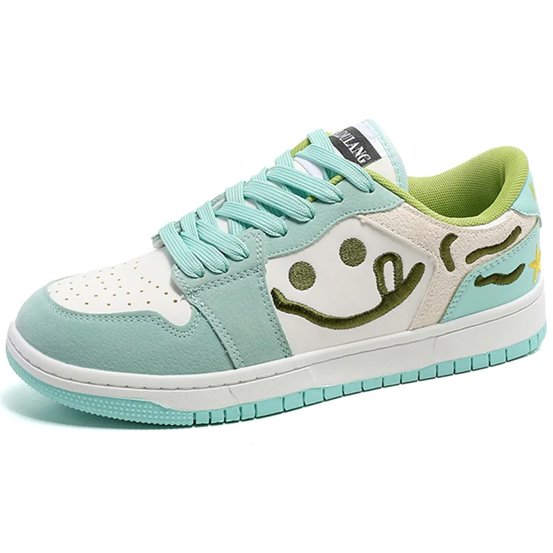 Y2K Aesthetic Smile Embroidery Sneakers in Green - Trendy 90s Fashion Footwear for Cute Outfits