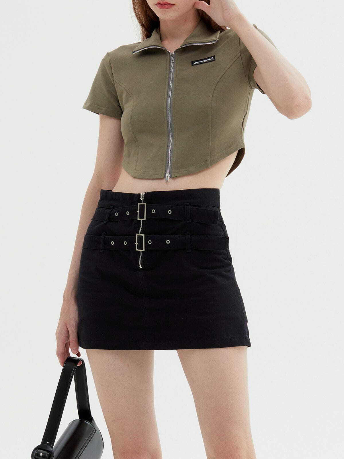 Y2K Aesthetic Solid Zip Up Cropped Tee - Trendy Summer Top for 90s & Grunge Fashion Lovers