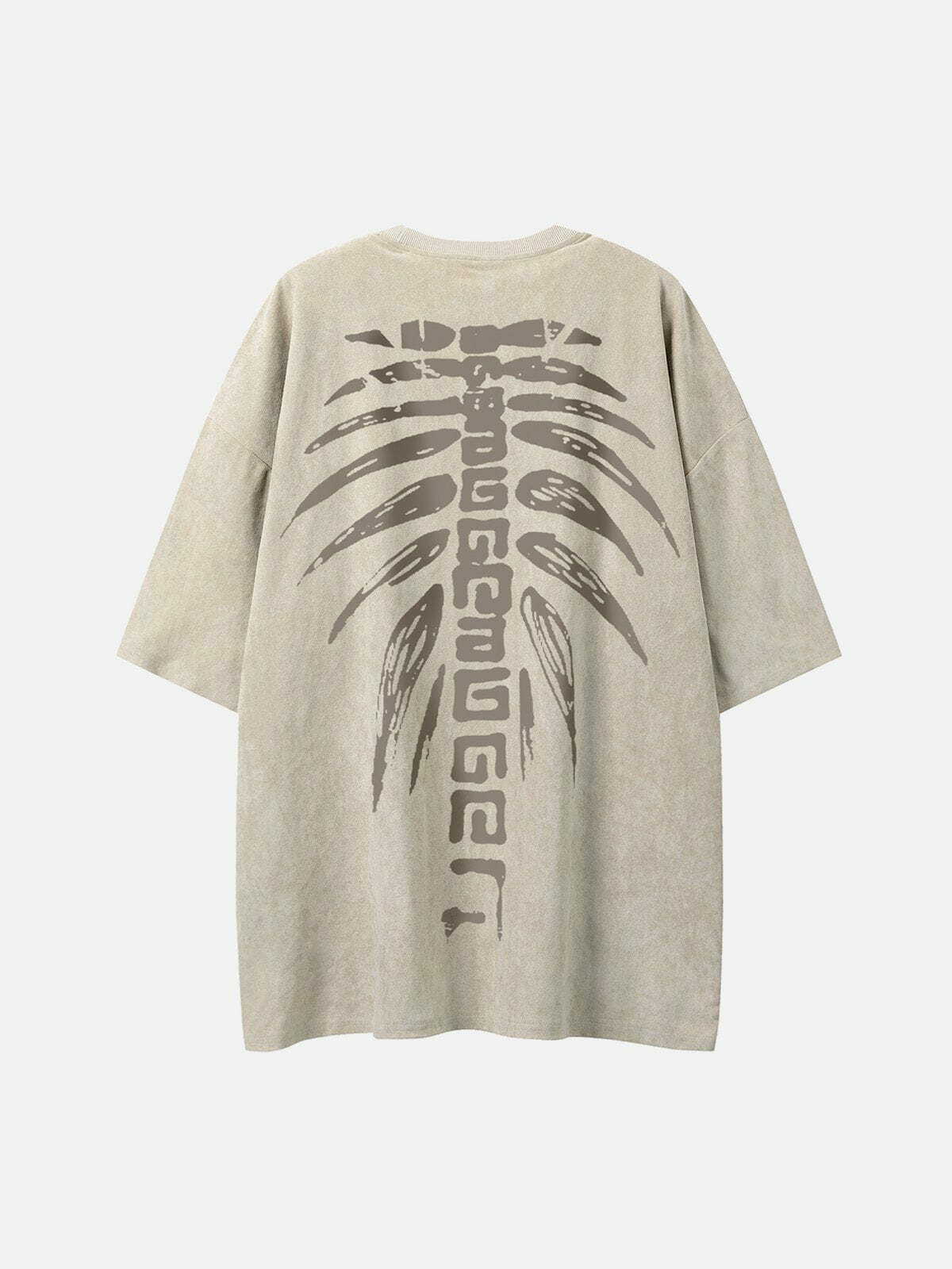 Y2K Aesthetic Spine Skeleton Print Tee - Grunge Style for Summer Outfits & 90s Fashion Lovers