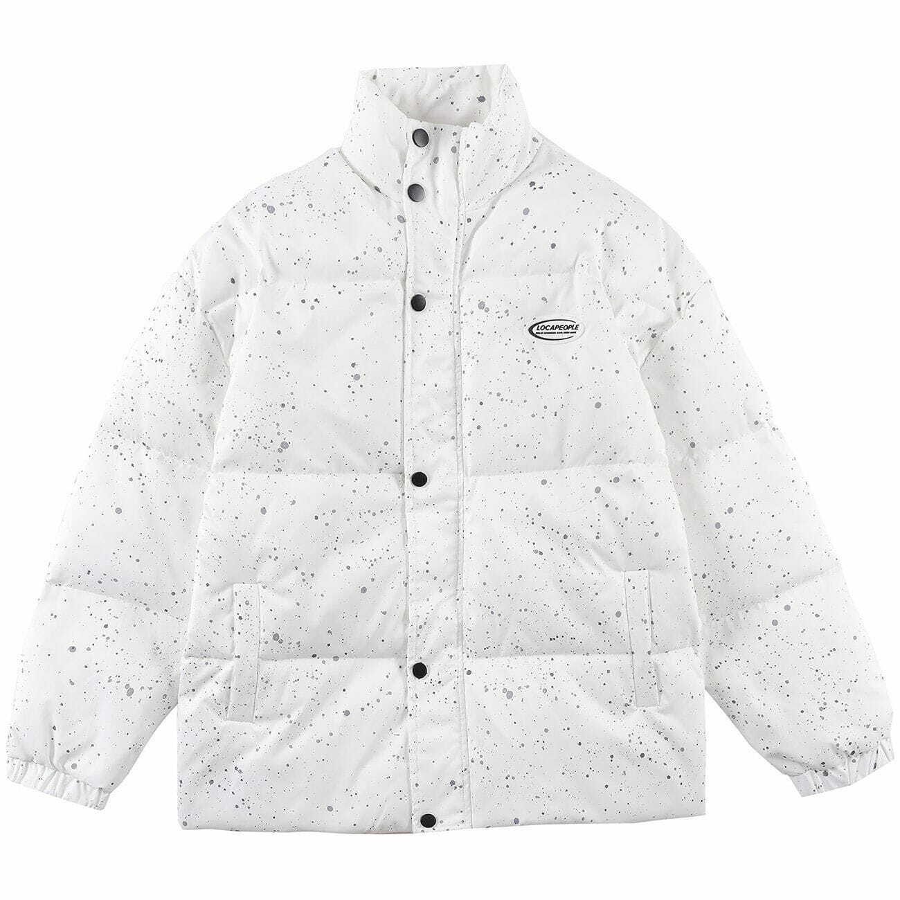 Y2K Aesthetic Splash Ink Print Puffer Jacket - Trendy Grunge Style for 2000s Fashion Lovers