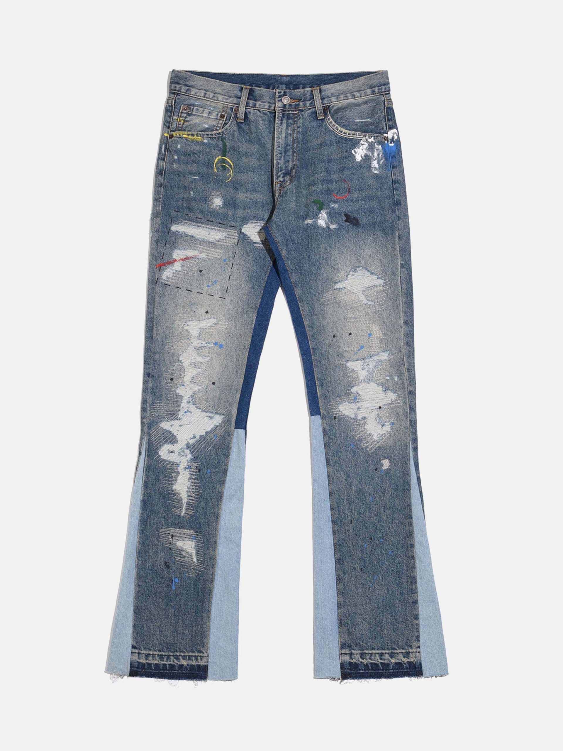 Y2K Aesthetic Splashing Ink Patchwork Baggy Jeans - Trendy Grunge & 90s Fashion Statement