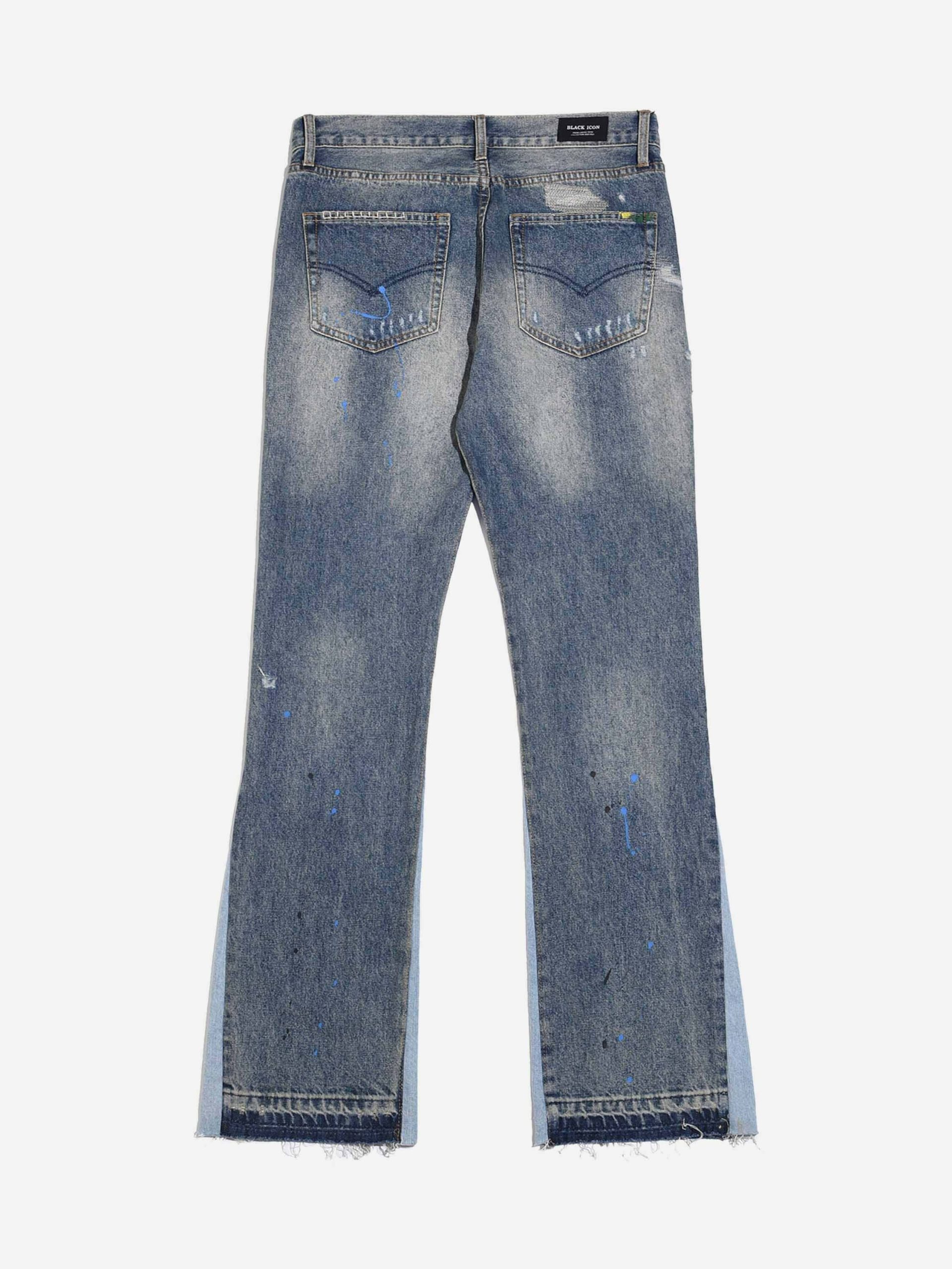 Y2K Aesthetic Splashing Ink Patchwork Baggy Jeans - Trendy Grunge & 90s Fashion Statement