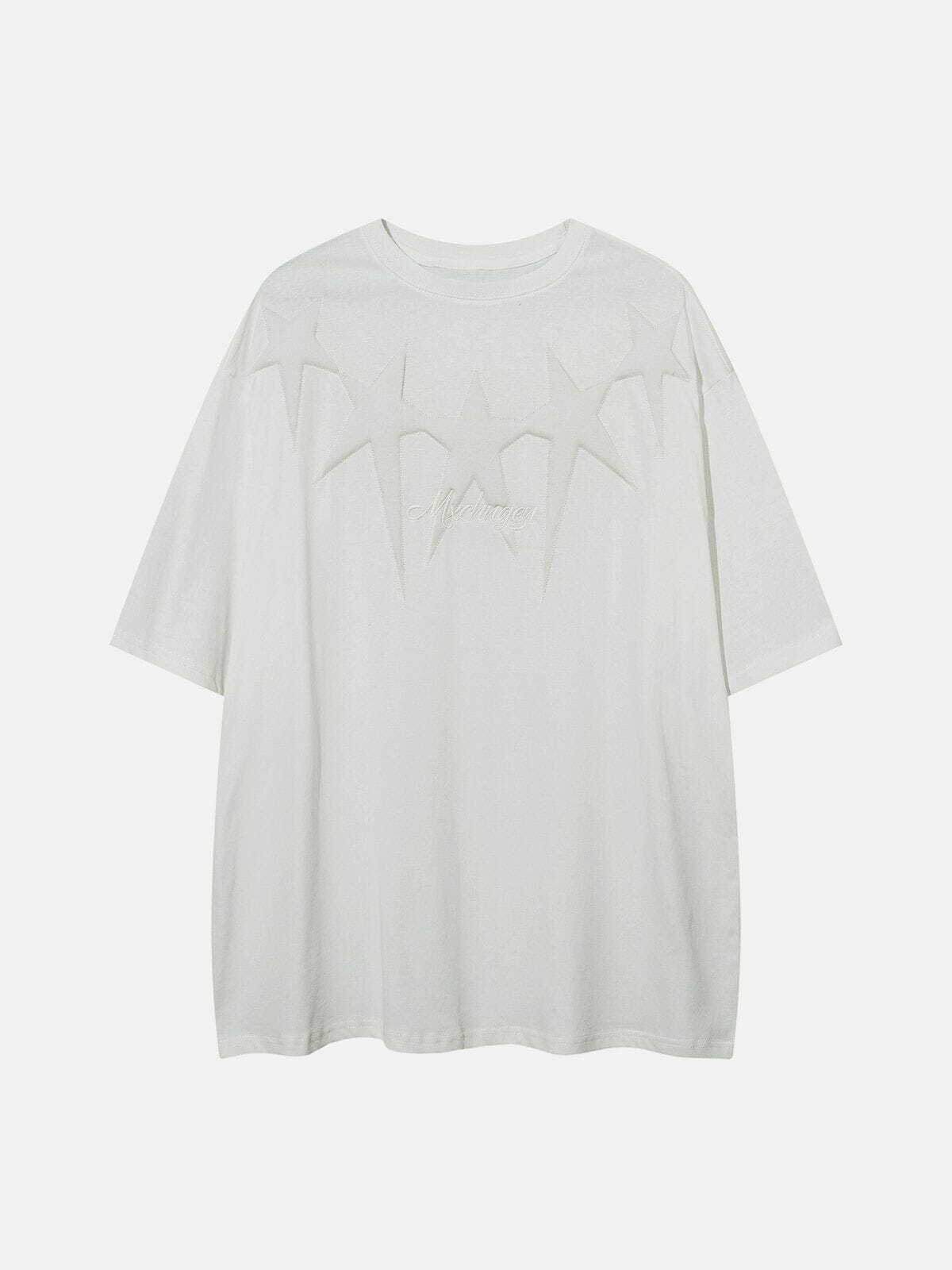 Y2K Aesthetic Sponge Embroidered Stars Print Tee - Trendy 90s Grunge Style Top for Summer Outfits