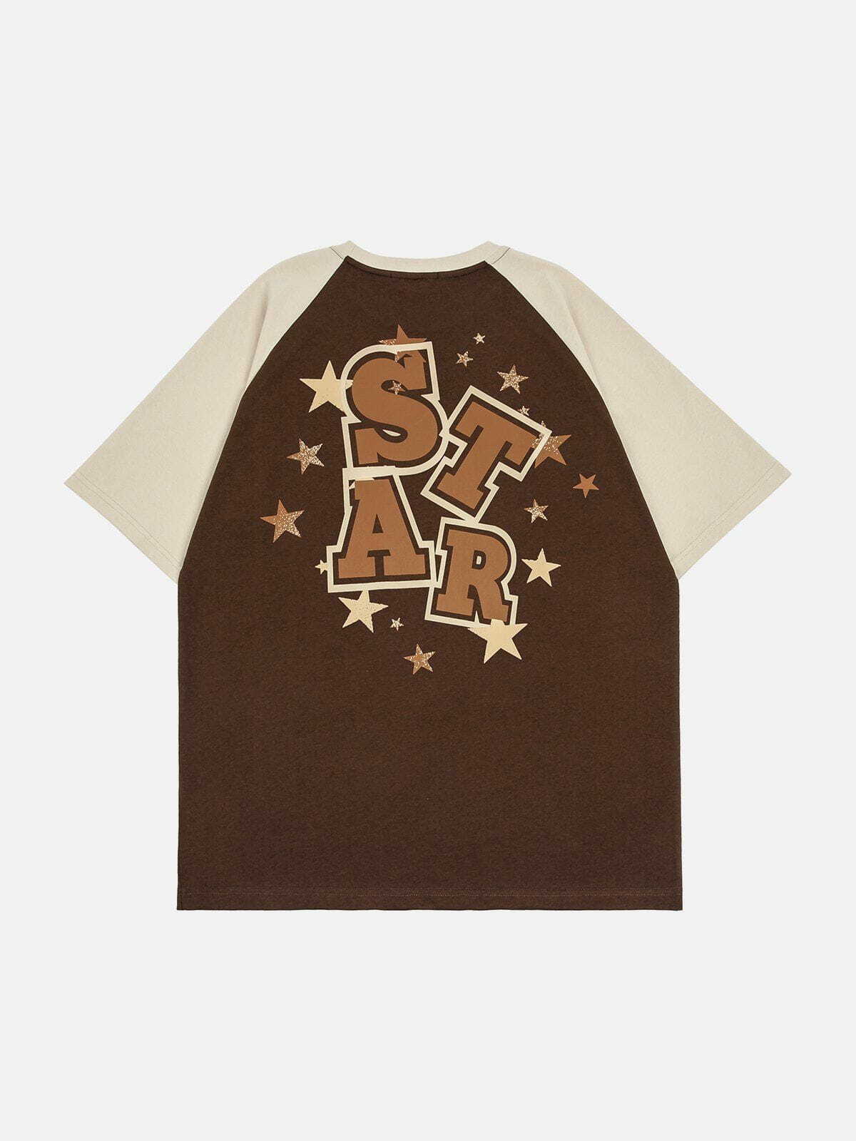 Y2K Aesthetic Star Alphabet Pattern Tee - Trendy 90s Grunge Style for Summer Outfits