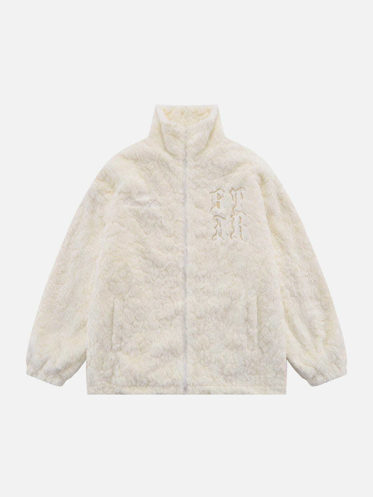 Y2K Aesthetic STAR Embroidery Plush Winter Coat - Cozy Grunge Style for 2000s Fashion Lovers