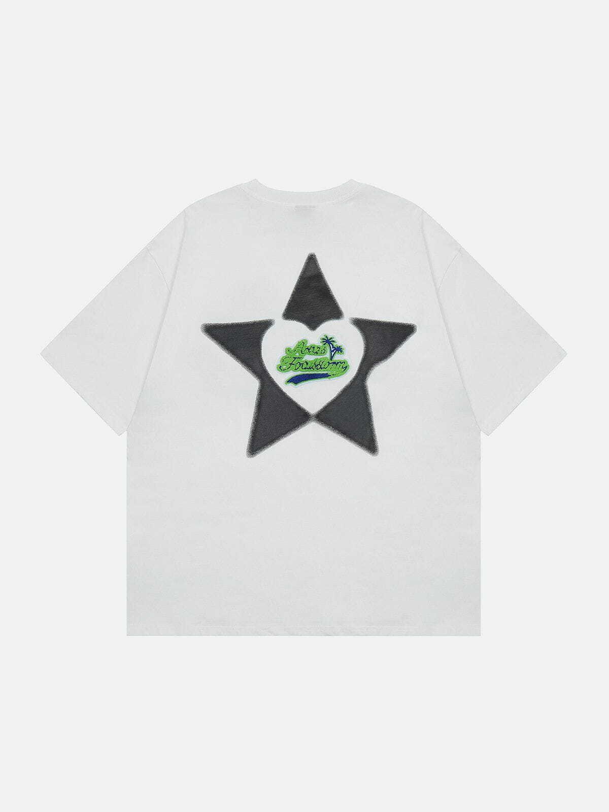 Y2K Aesthetic Star Embroidery Tee - Trendy Summer Outfit for Grunge & 90s Fashion Lovers