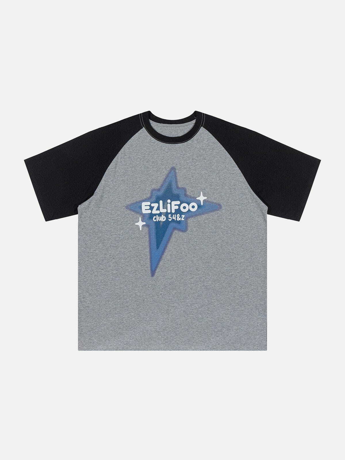 Y2K Aesthetic Star Patchwork Tee - Vintage 90s Grunge Style for Trendy Summer Outfits