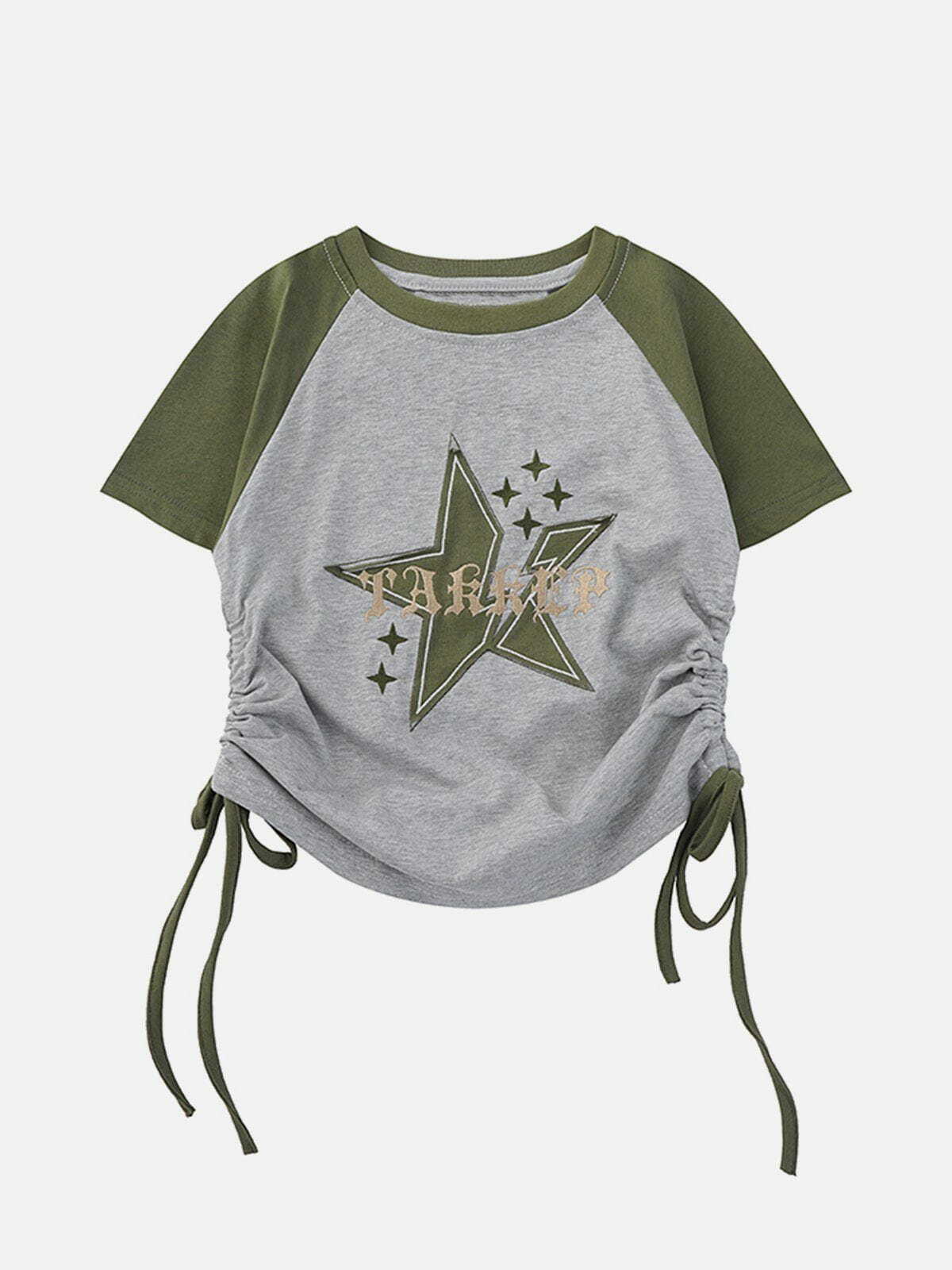 Y2K Aesthetic Star Print Drawstring Tee - Trendy Summer Outfit for Grunge & 90s Fashion Lovers