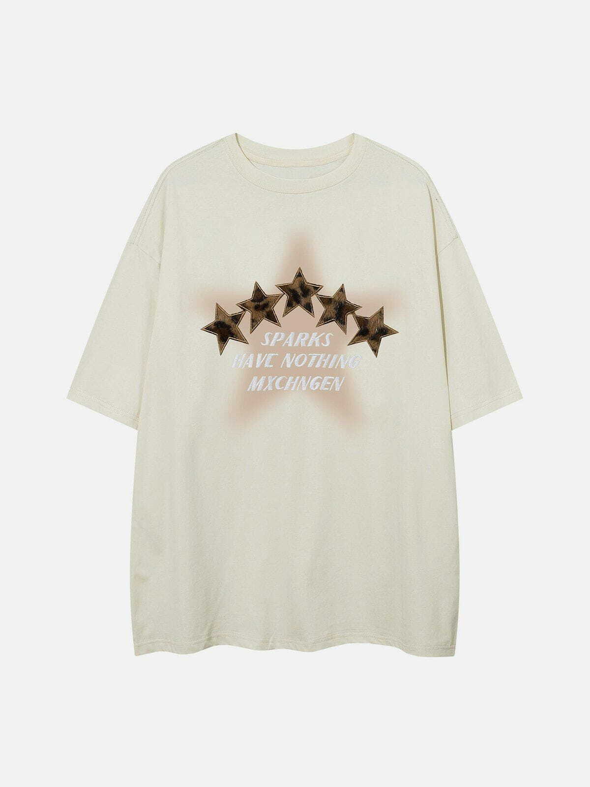 Y2K Aesthetic Star Print Tee - Vintage 90s Grunge Style with Three-Dimensional Embroidery