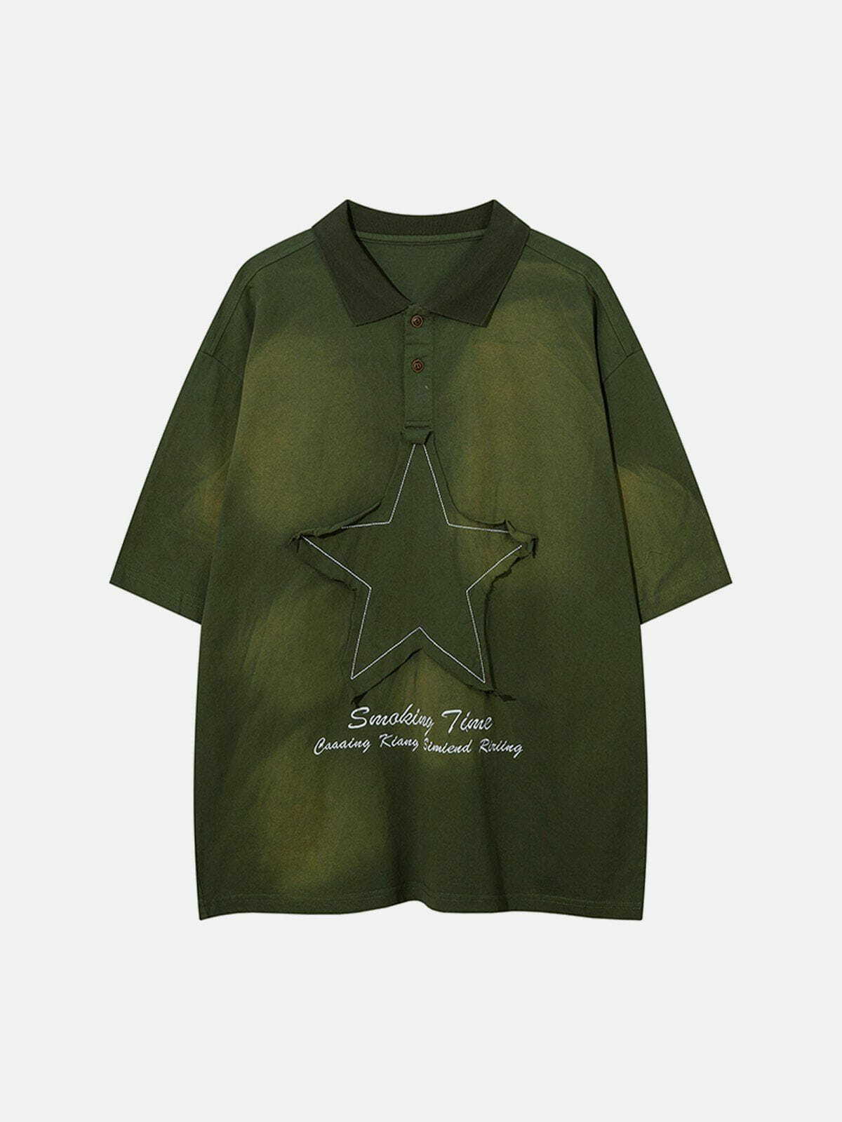 Y2K Aesthetic Star Washed Polo Tee - Vintage 90s Grunge Style for Effortless Summer Outfits