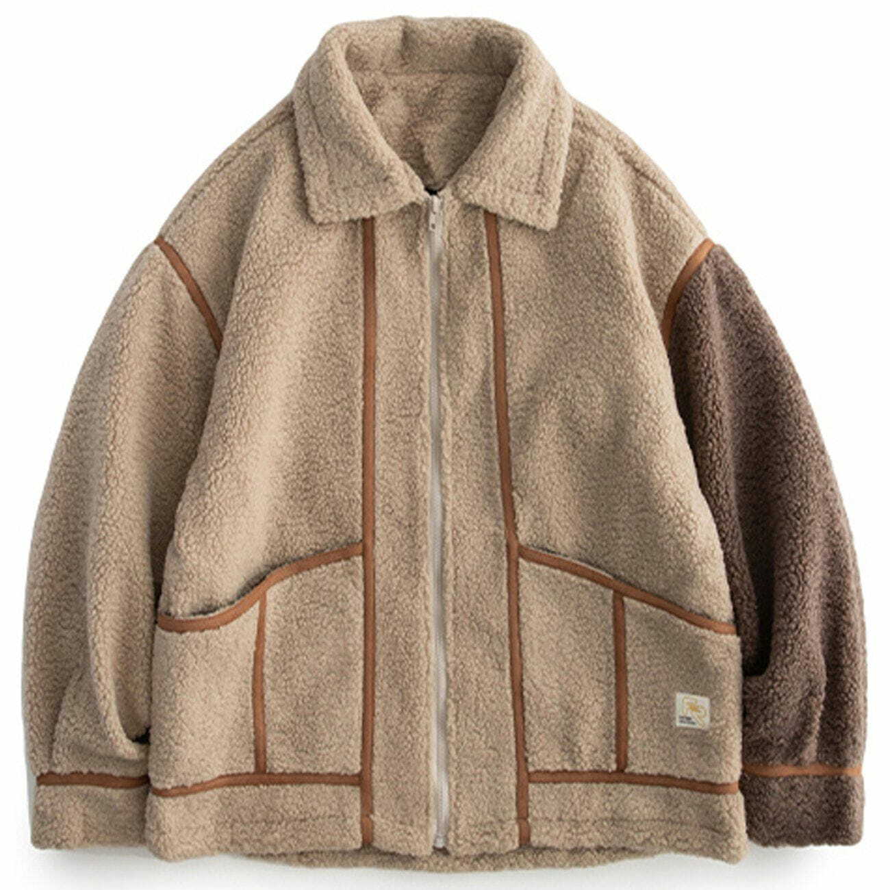 Y2K Aesthetic Stitching Stripes Sherpa Winter Coat - Cozy Grunge Style for Effortless Chic