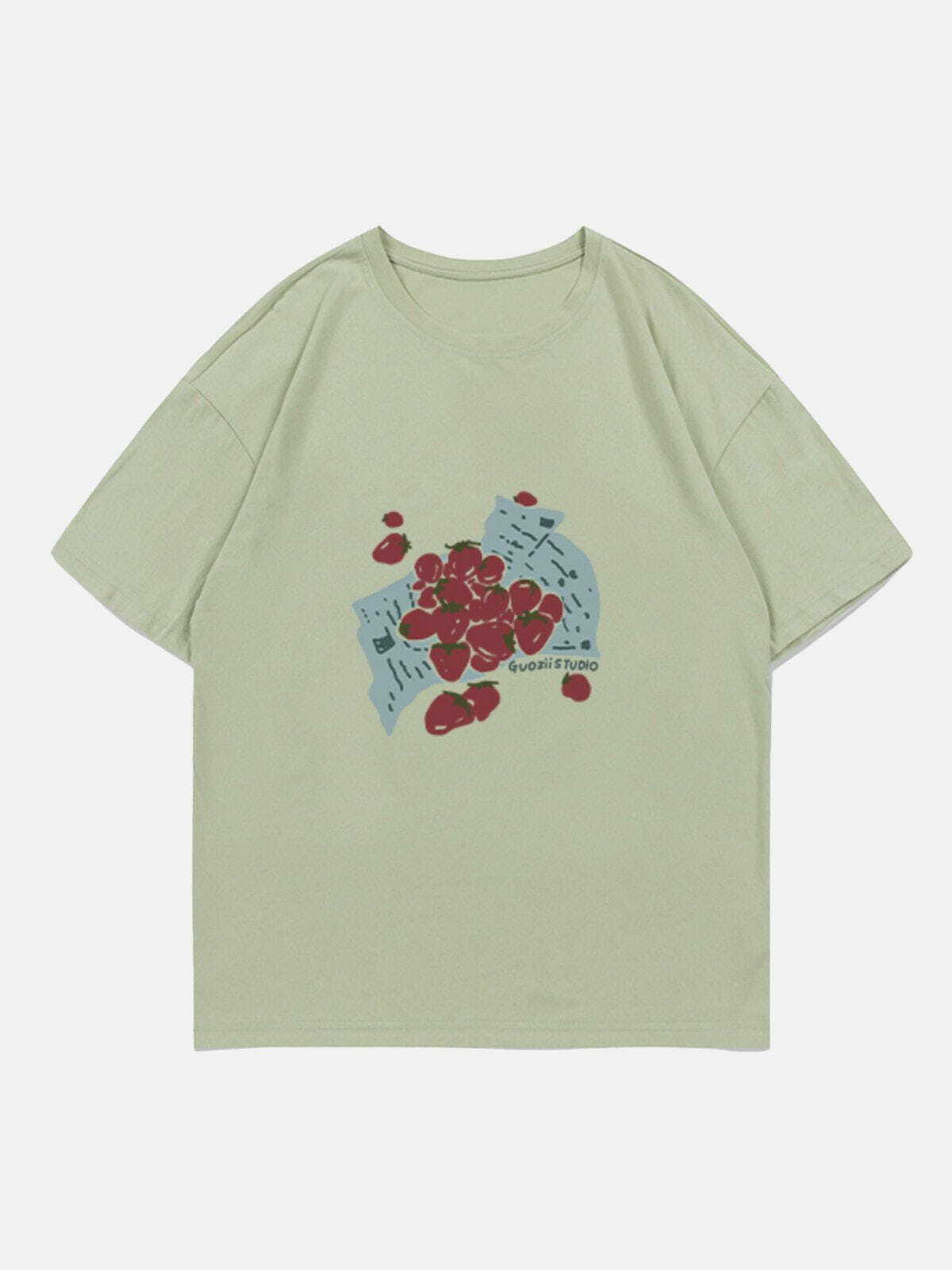 Y2K Aesthetic Strawberries Print Tee - Cute Summer Top for 90s Fashion & Grunge Outfits