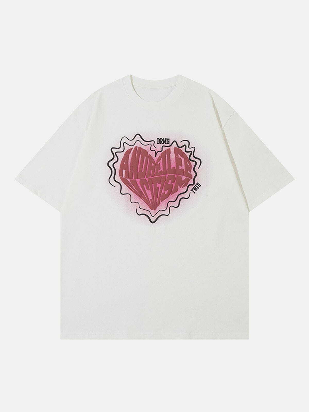 Y2K Aesthetic Suede Foam Heart Print Tee - Trendy Grunge Style for Summer Outfits & Cute Looks