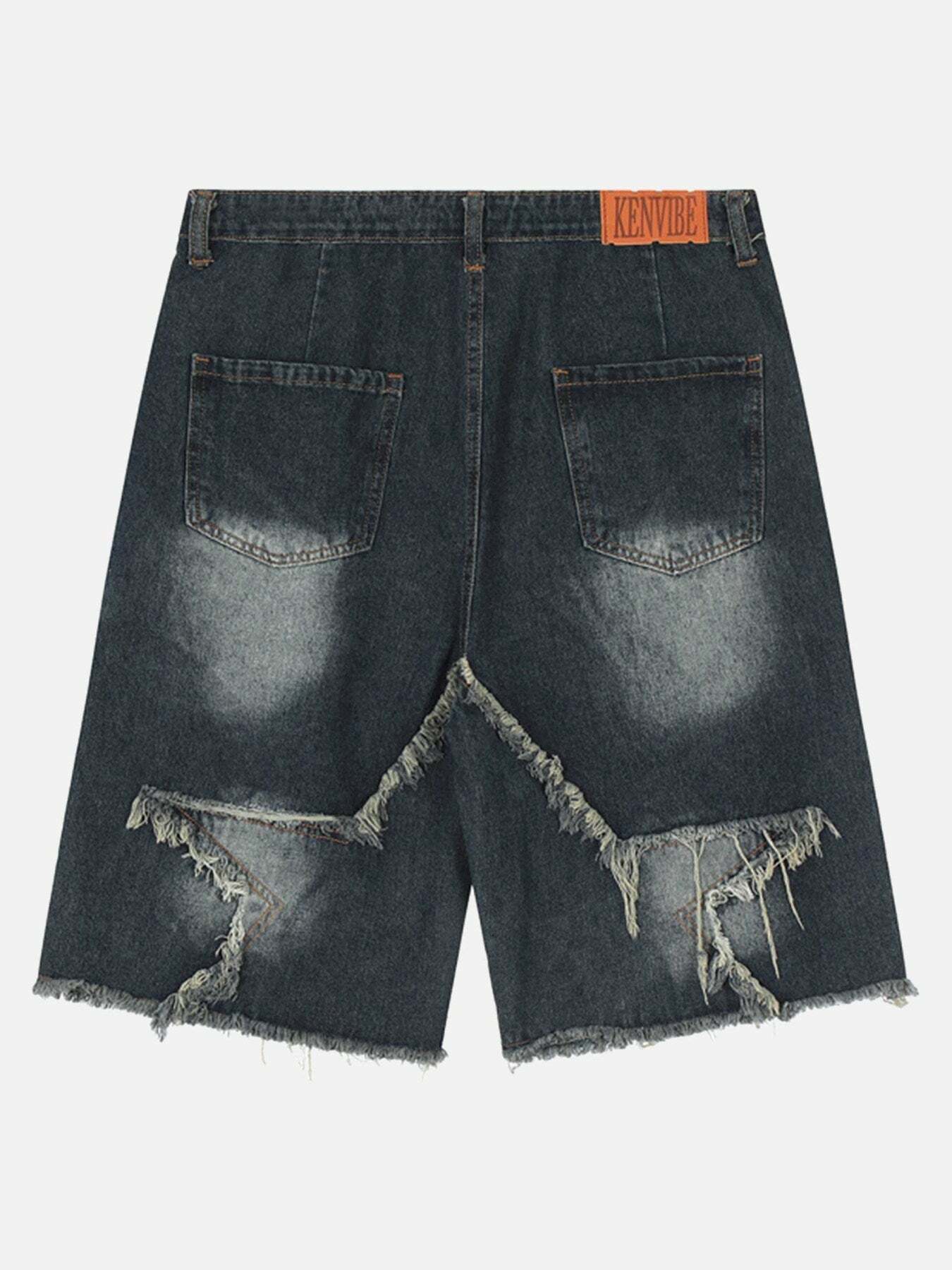 Y2K Aesthetic Tassel Patch Denim Shorts for Grunge Summer Outfits & 90s Fashion Vibes