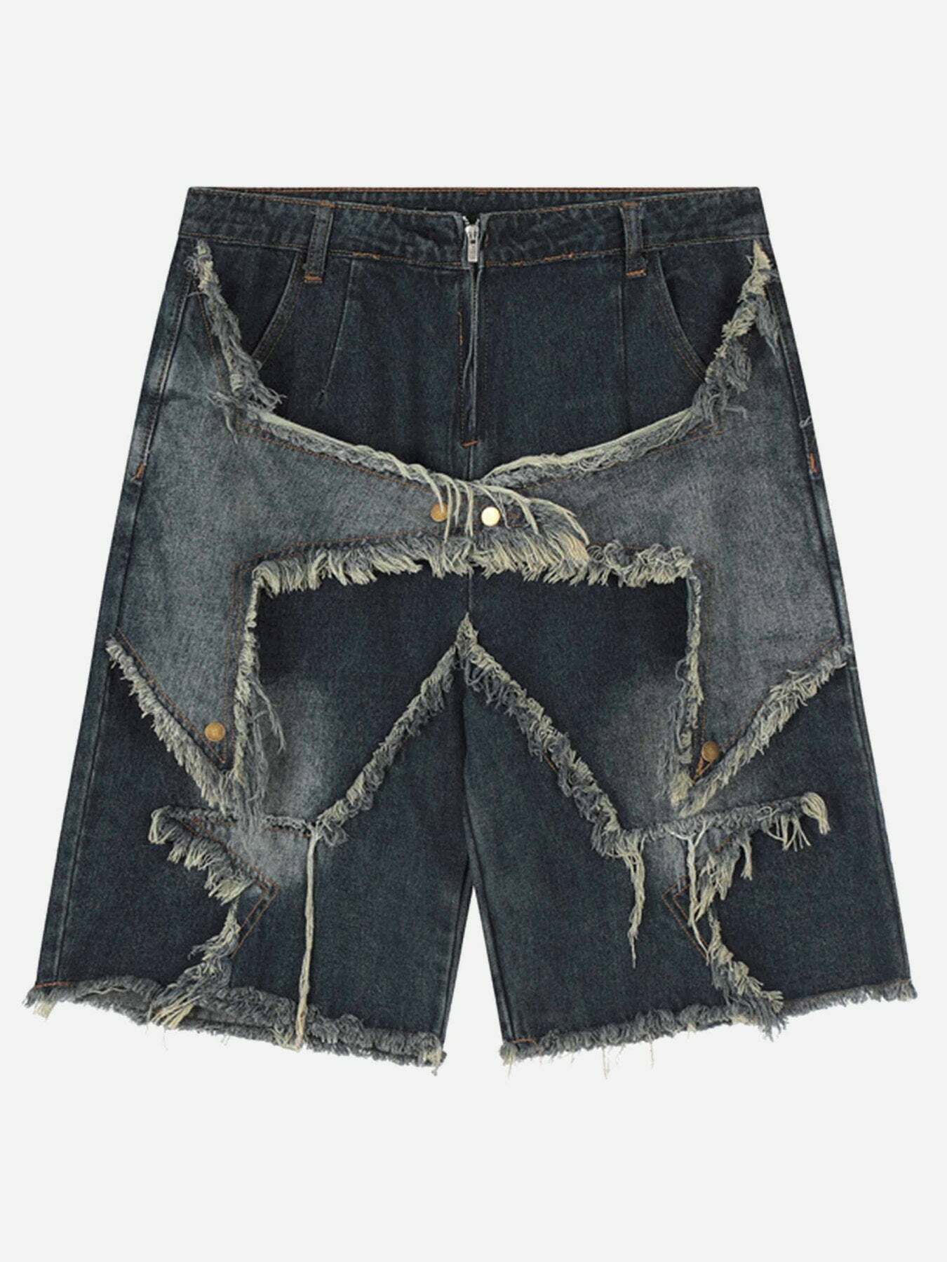 Y2K Aesthetic Tassel Patch Denim Shorts for Grunge Summer Outfits & 90s Fashion Vibes