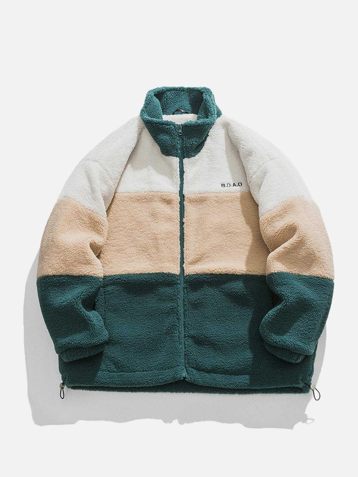 Y2K Aesthetic Three-Color Patchwork Sherpa Winter Coat for Cozy 90s Grunge Style