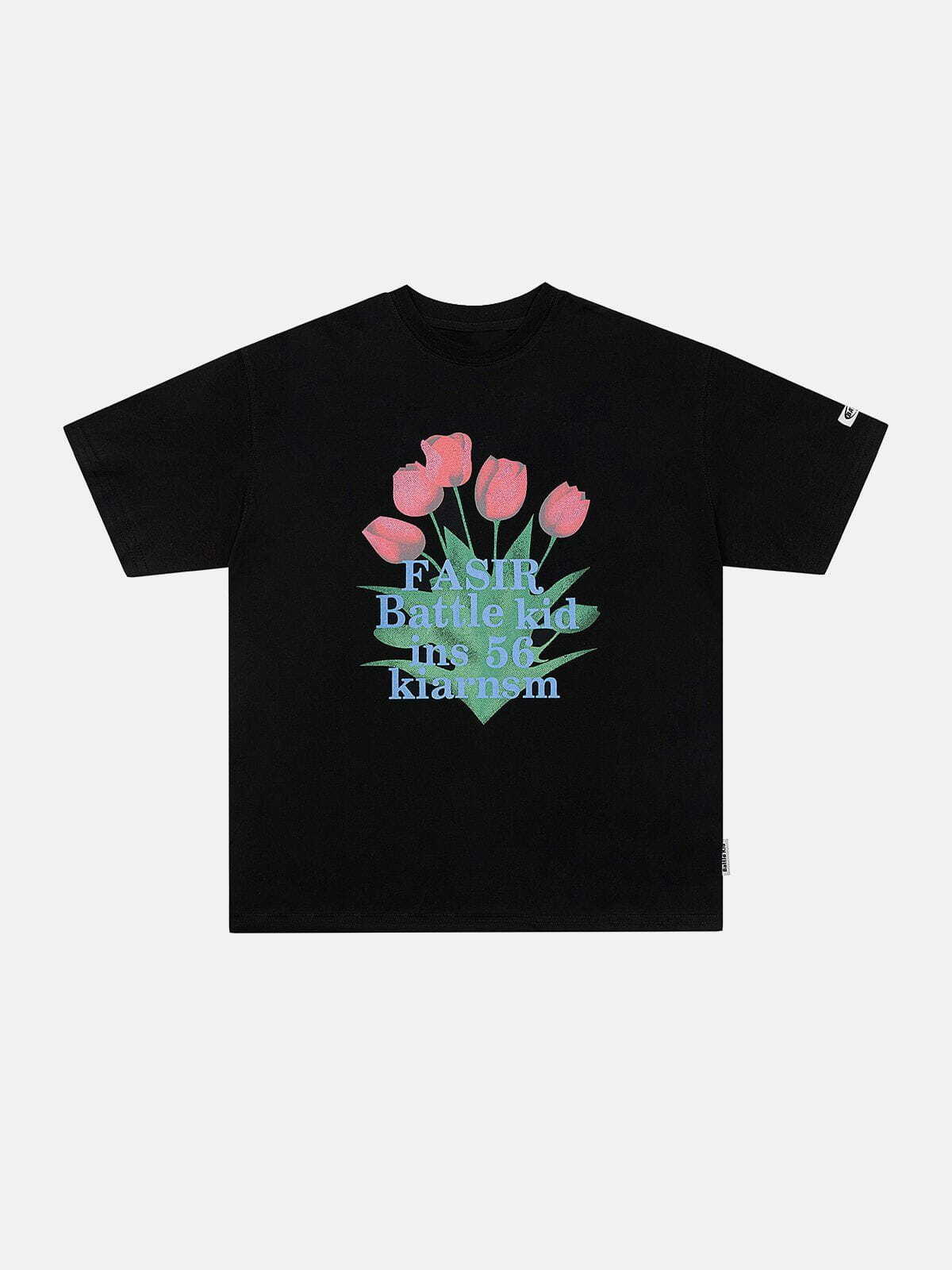 Y2K Aesthetic Tulip Bouquet Print Tee - Cute Summer Outfit for 90s Fashion Lovers