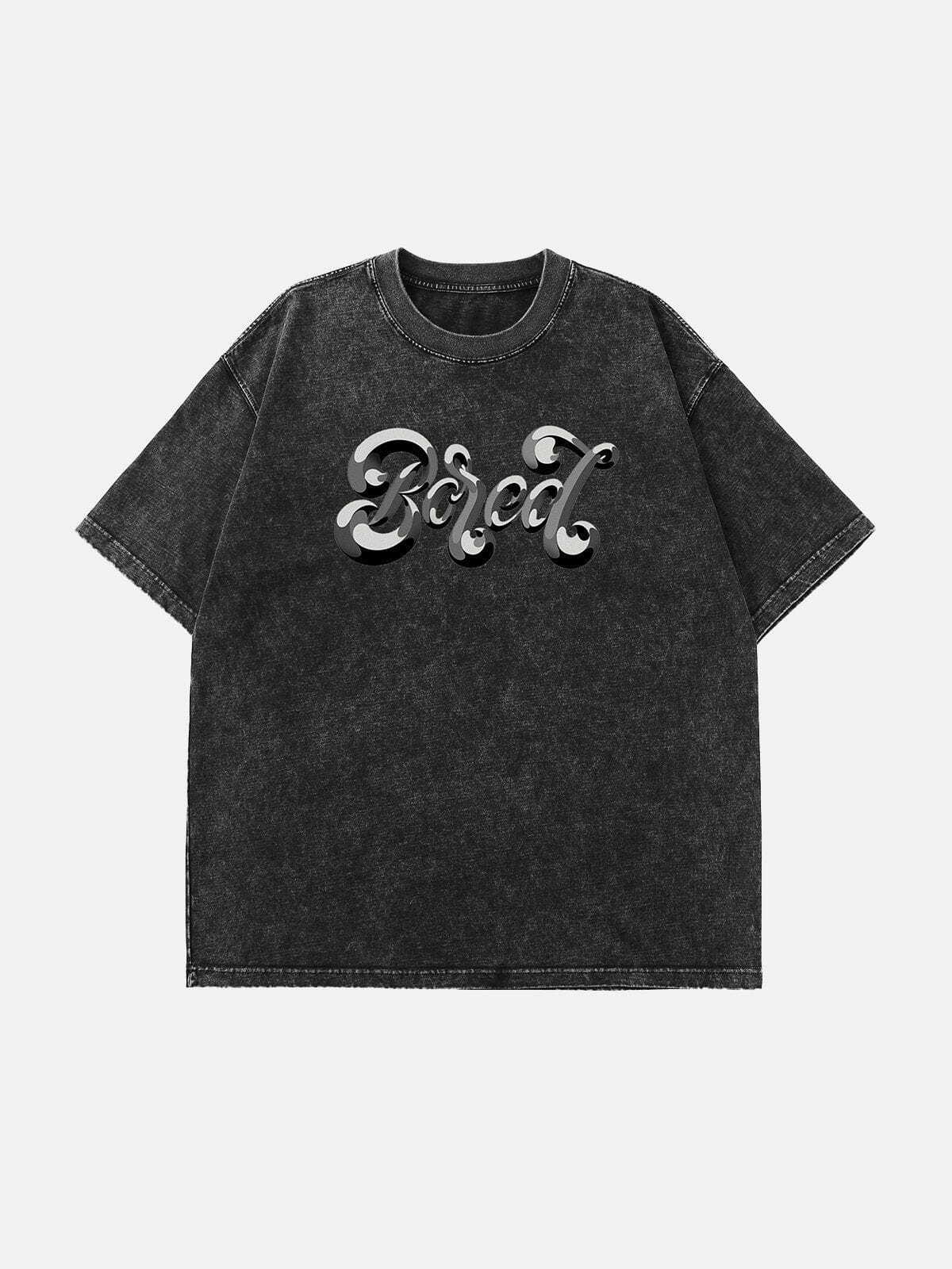 Y2K Aesthetic Washed Alphabet Print Tee - Vintage 90s Grunge Style for Trendy Outfits