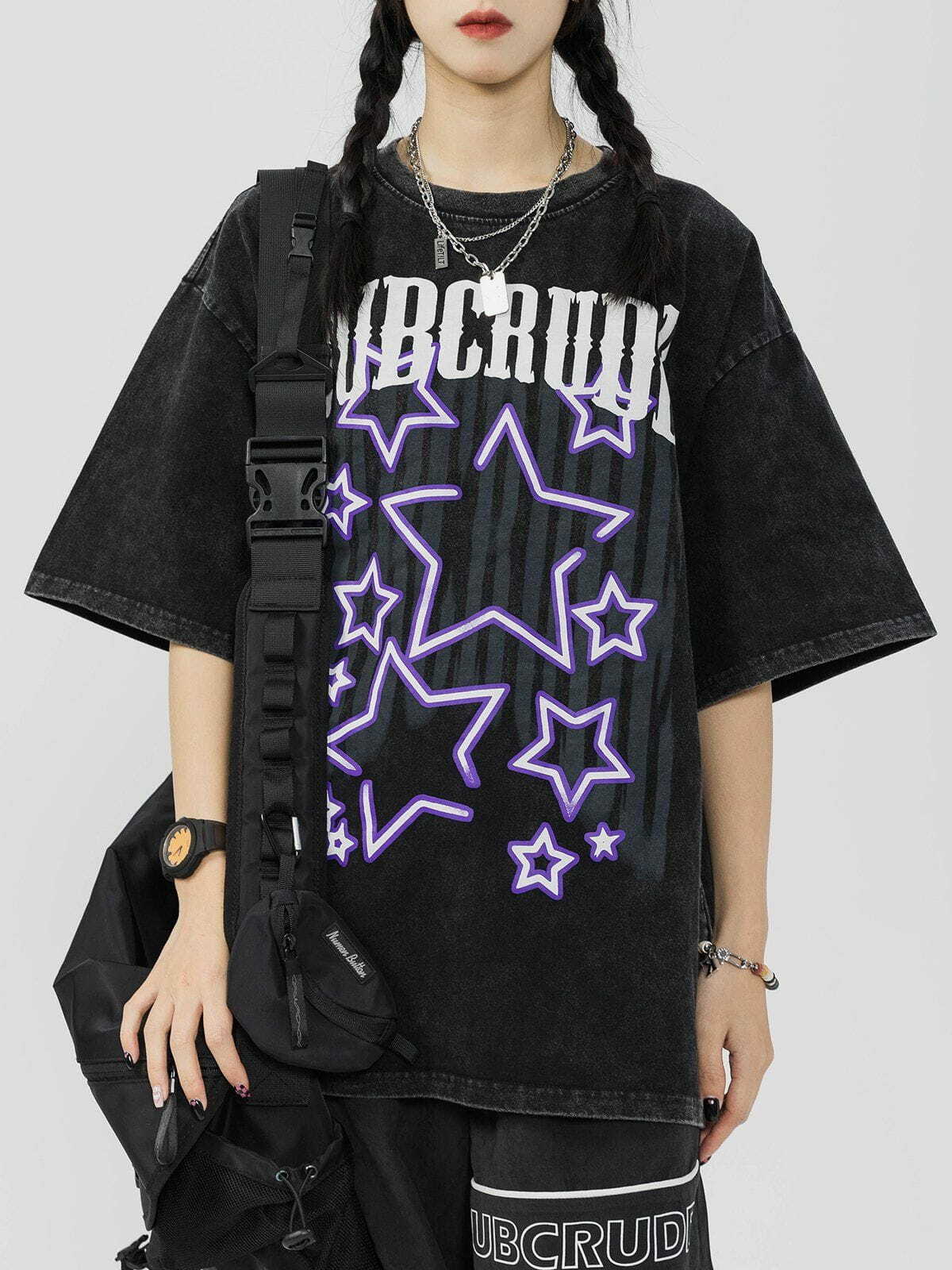 Y2K Aesthetic Washed Stars Print Tee - Vintage 90s Grunge Style for Trendy Summer Outfits