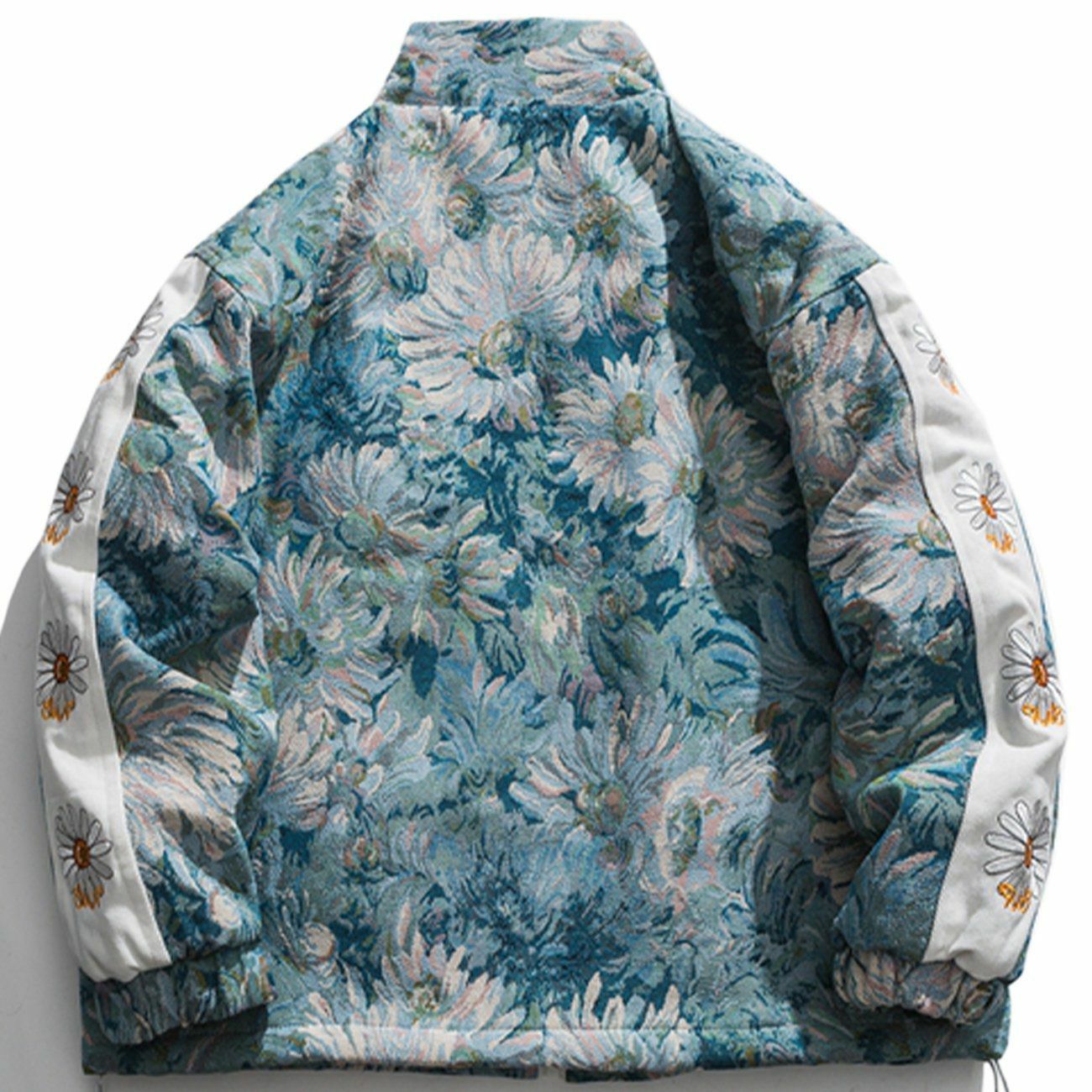 Y2K Aesthetic Watercolor Daisy Flowers Winter Coat - Trendy Grunge Style for Cozy Outfits