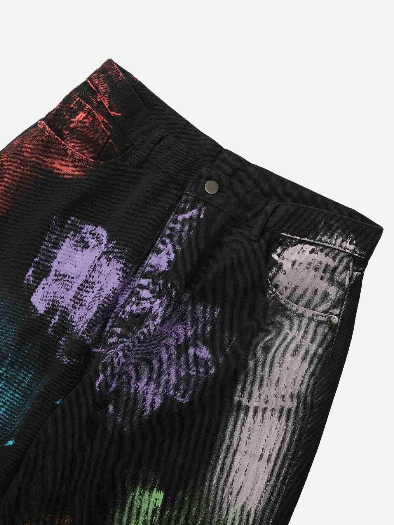 Y2K Aesthetic Watercolor Print Baggy Jeans - Trendy 90s Grunge Style for Summer Outfits