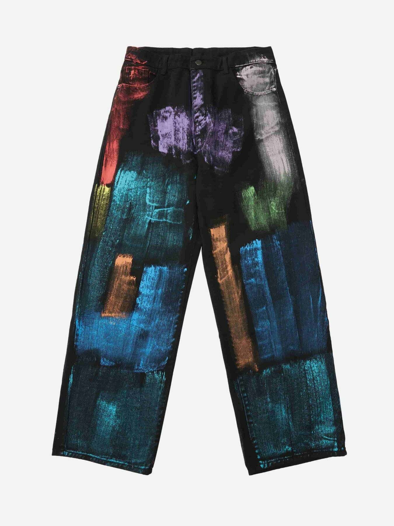 Y2K Aesthetic Watercolor Print Baggy Jeans - Trendy 90s Grunge Style for Summer Outfits