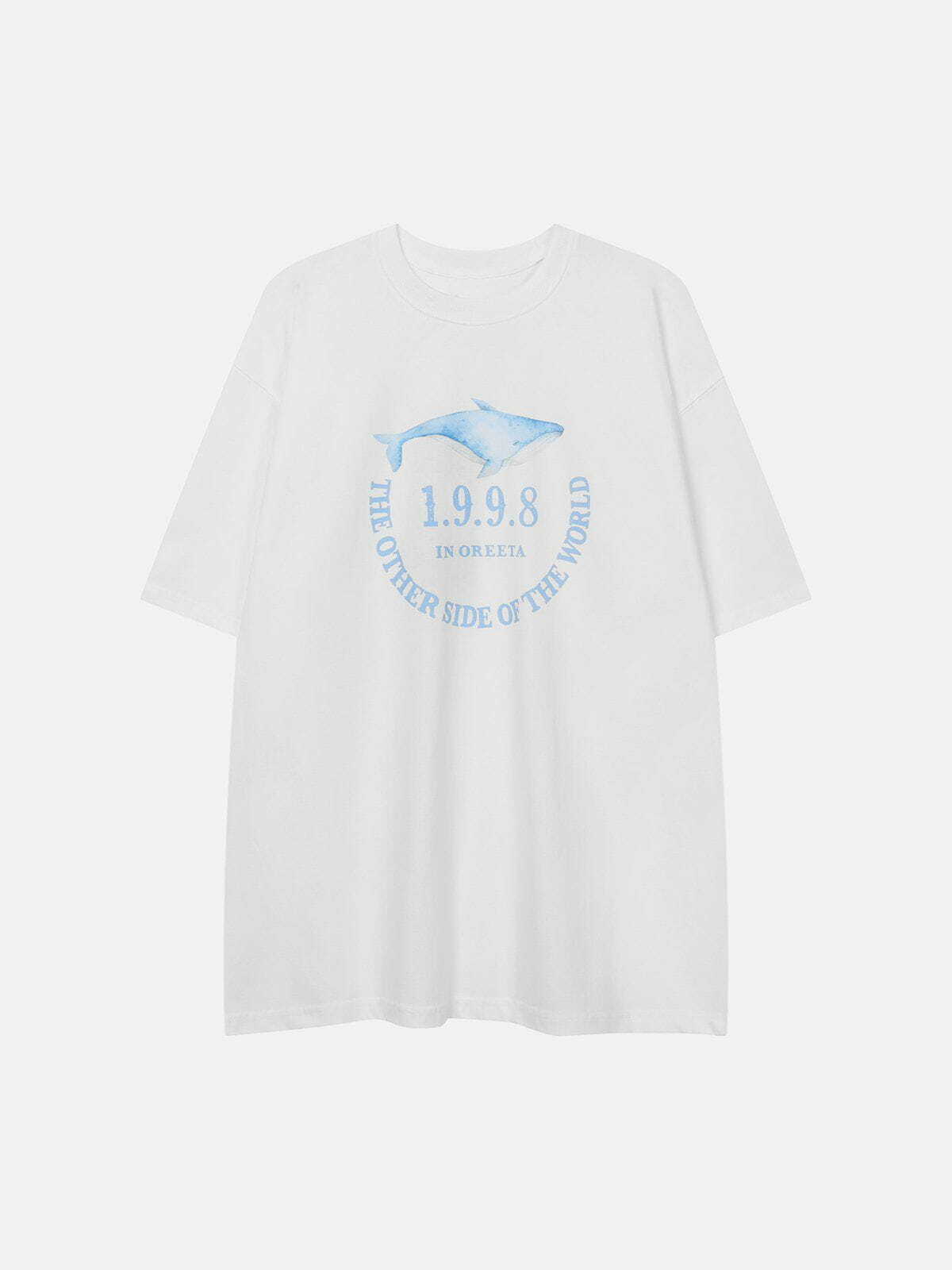 Y2K Aesthetic Whale Print Tee - Vintage 90s Grunge Style for Summer Outfits & Cute Looks